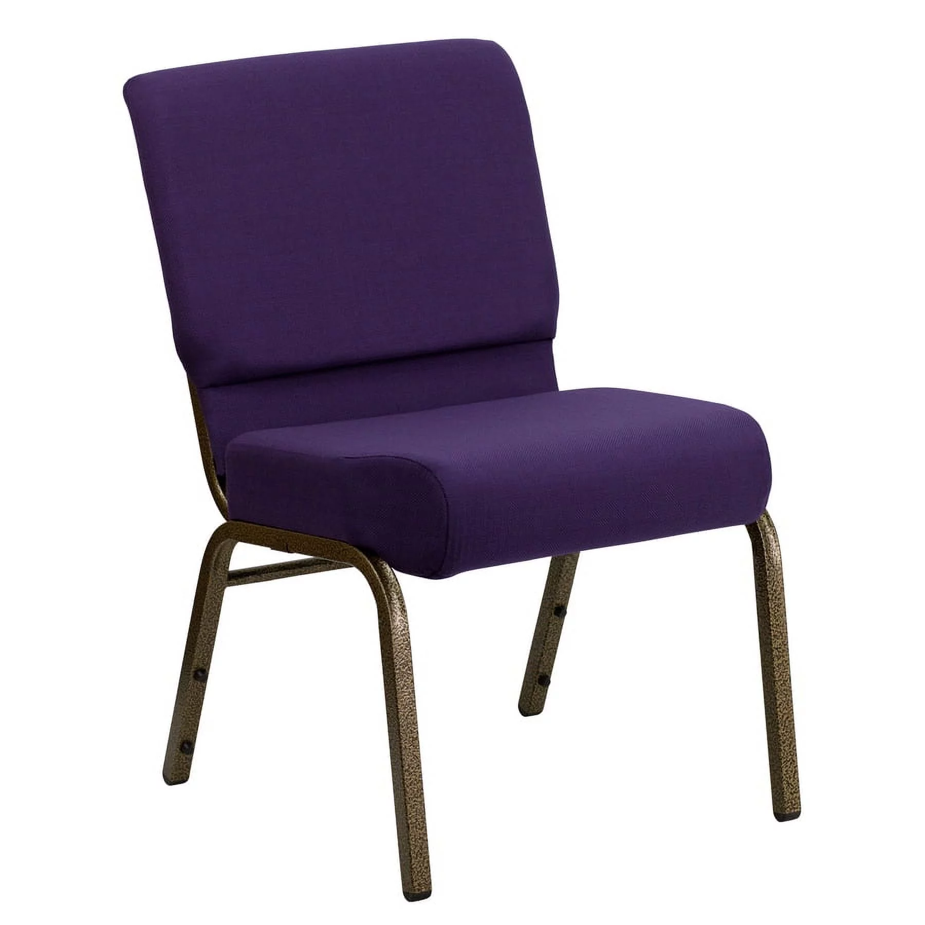 Emma + Oliver 21'W Stack Church Chair, Royal Purple Fabric/Gold Vein Frame