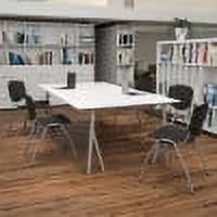 Flash Furniture 5 Pack HERCULES Series 880 lb. Capacity Black Plastic Stack Chair with Titanium Gray Powder Coated Frame