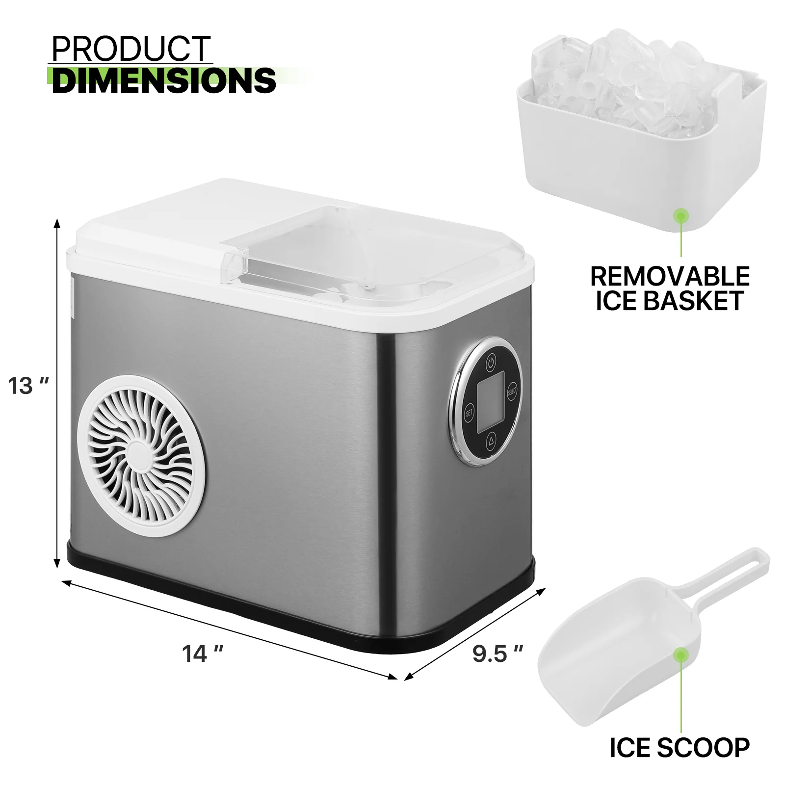 Countertop 26lbs/24hrs Ice Maker Machine SELF CLEANING+TIMER+LCD DISPLAY USA