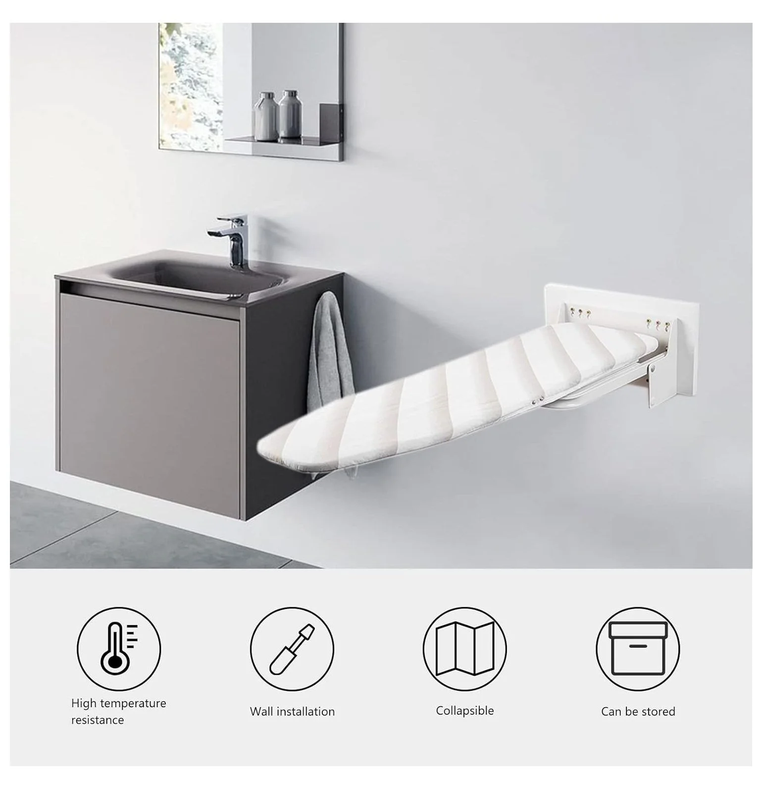 38x12inch Wall Mounted Ironing Board,Foldable Drop Down Ironing Board Cabinets, Space-Saving,for Home, Apartment & Small Spaces