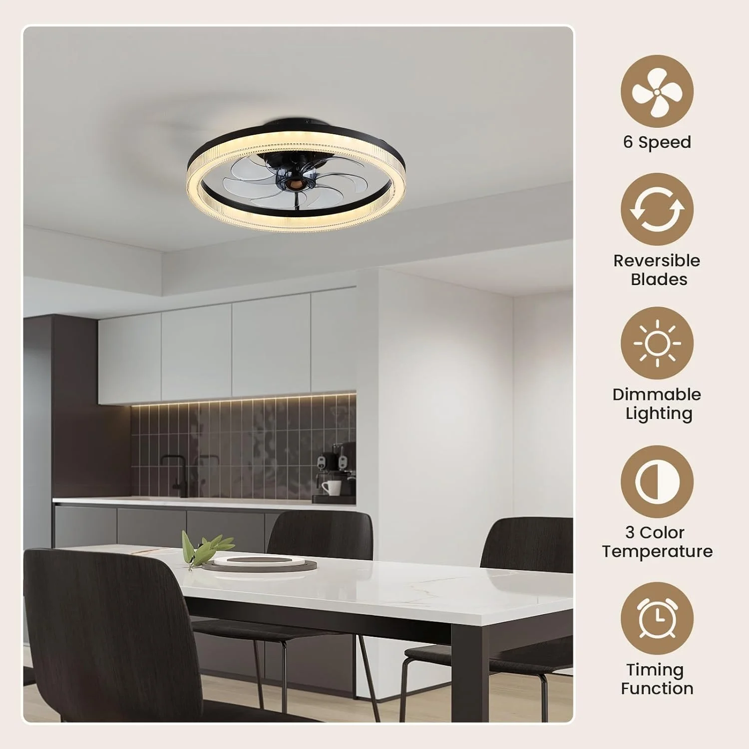 HOOMEDELIER 20' LED Ceiling Fan with Light,Indoor Low Profile Ceiling Fan with Remote,App Control - Black