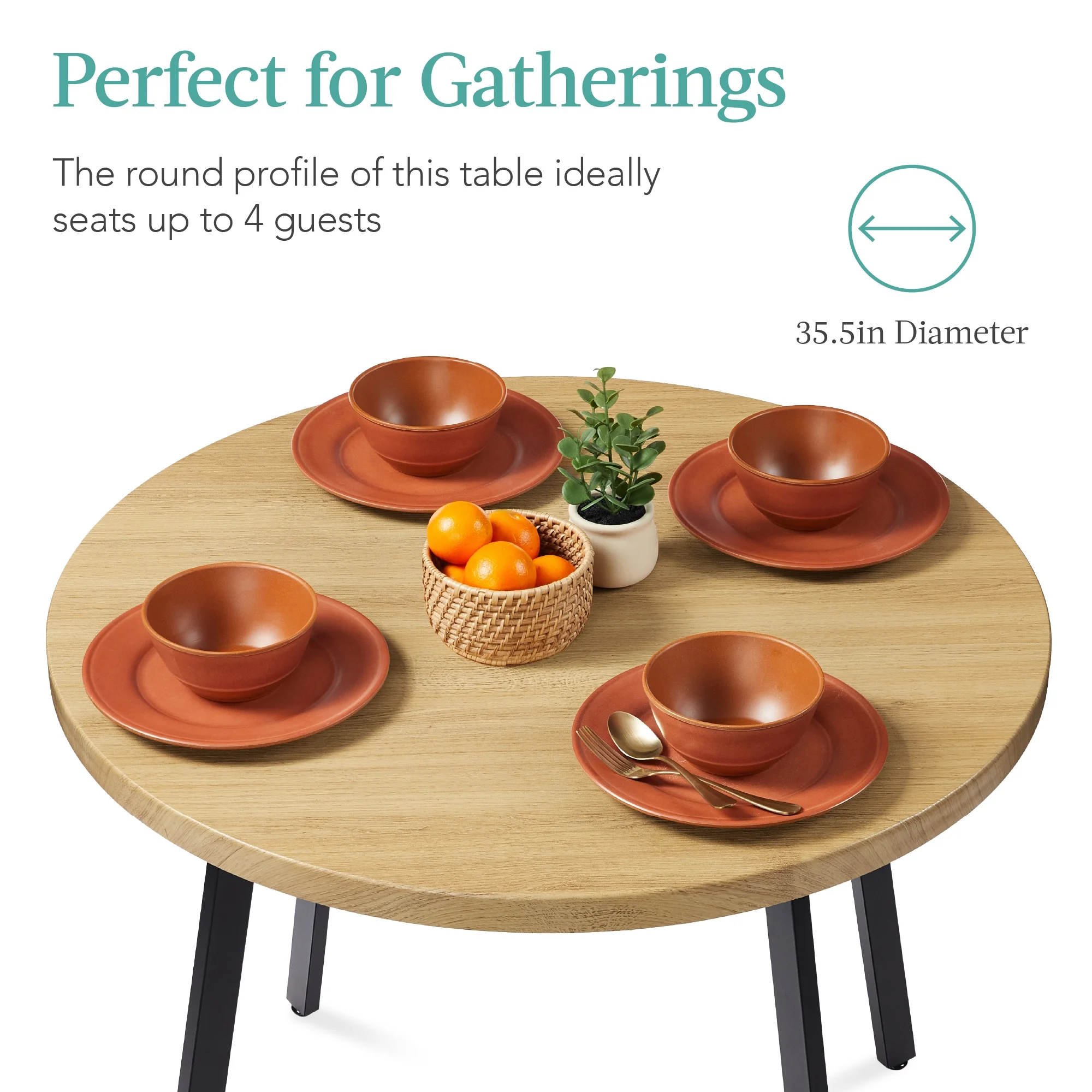 Best Choice Products 35.5in Mid-Century Modern Round Dining Table w/ Steel Legs, Adjustable Feet - Natural