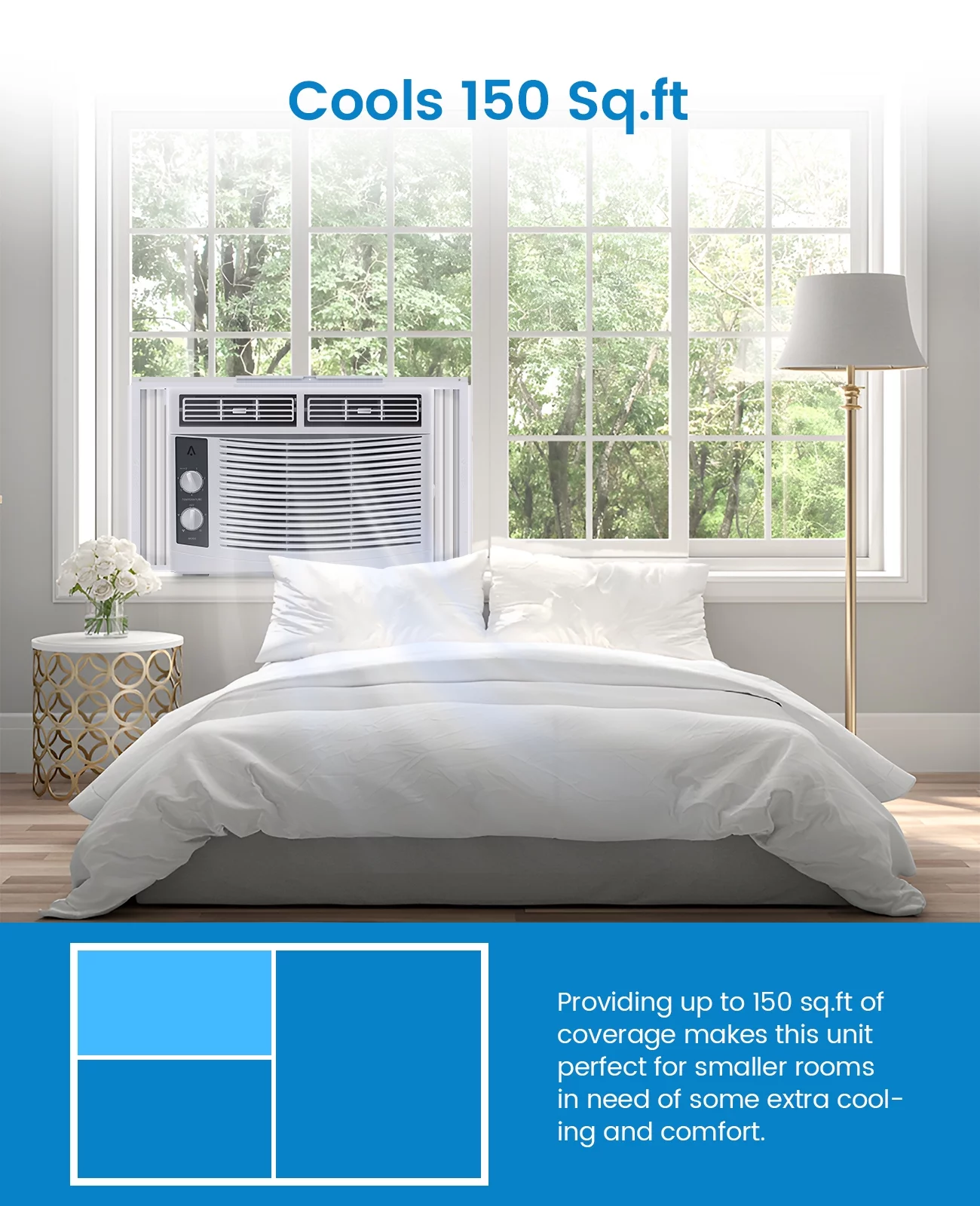 5000 BTU Window Air Conditioner, Window AC Unit with Easy-to-Use Mechanical Controls and Reusable Filter, Efficient Cooling for Smaller Areas, Cools 150 Sq.ft, 110-115V