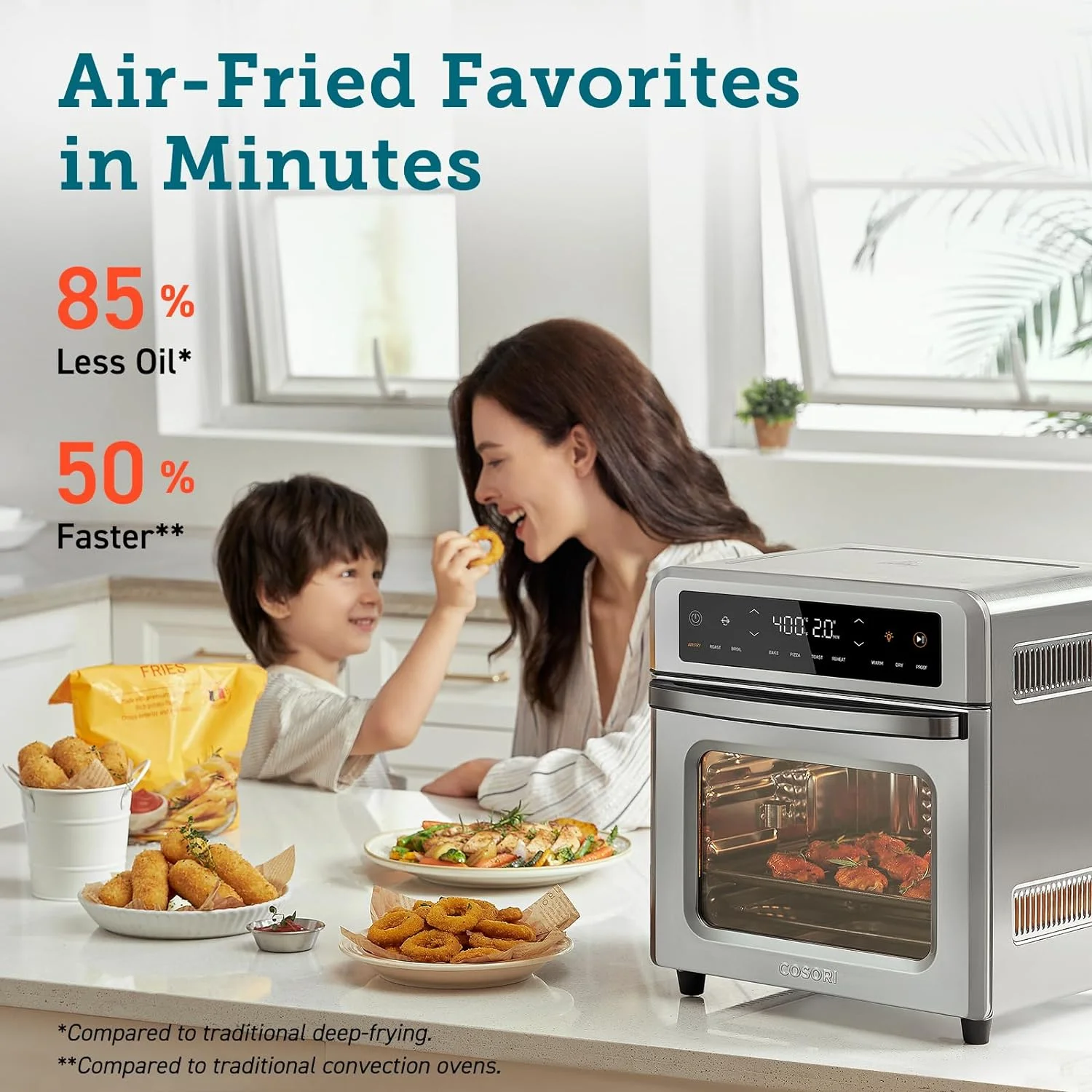 COSORI Air Fryer Toaster Oven, 13 Qt Airfryer Fits 8' Pizza, 11-in-1 Functions, CAF-R121-SUS, Silver