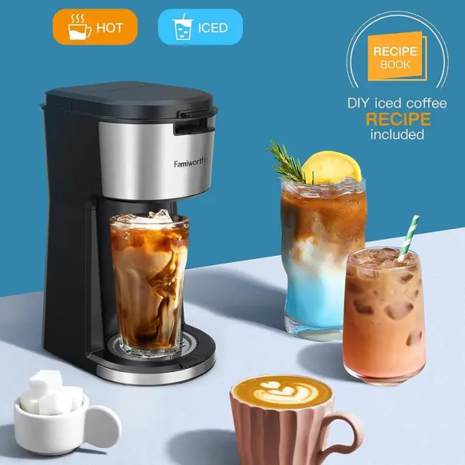 Famiworths Iced and Hot Capsule Coffee Machine for K Cup and Ground, COM-2210IC Black-2210IC---Regular & Over Ice