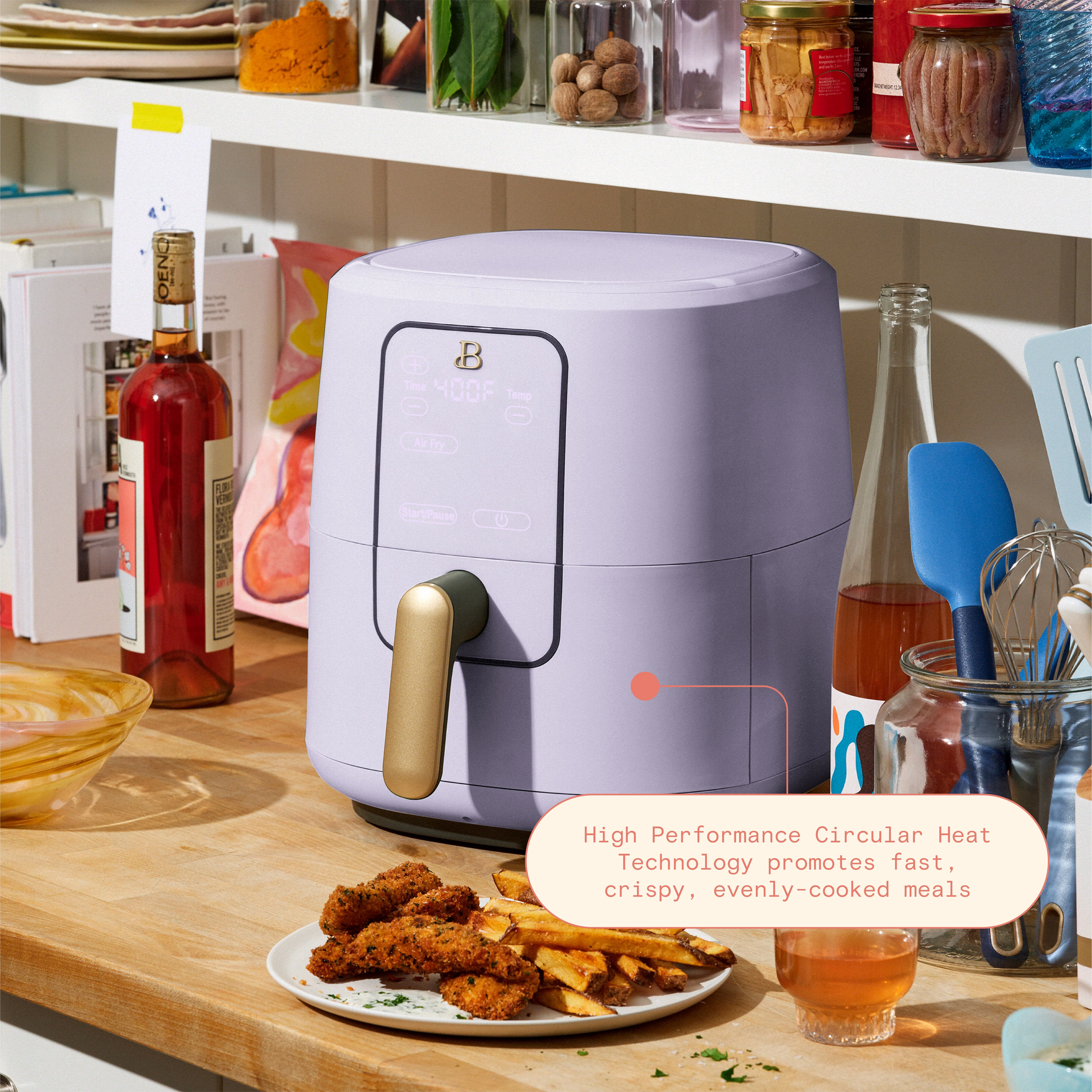 Beautiful 6 Qt Air Fryer with TurboCrisp Technology and Touch-Activated Display, Lavender by Drew Barrymore