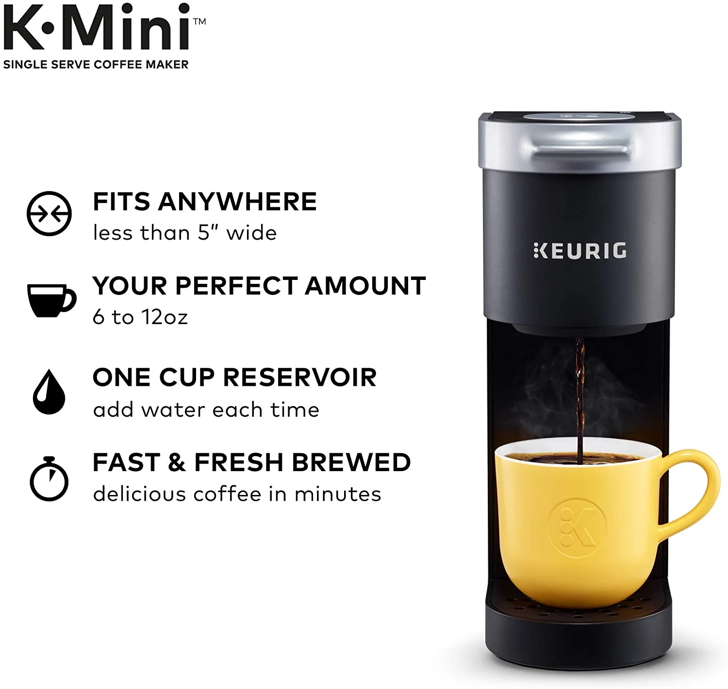K-Mini Coffee Maker Single Serve K-Cup Pod Coffee Brewer 6 to 12 oz. Brew Sizes Black