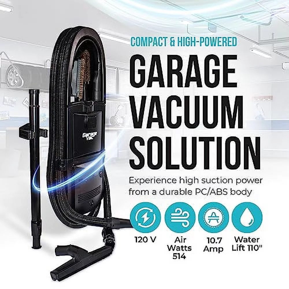 InterVac Garage Vacuum Cleaner for Workshop, 1 Gallon Garage Vacuum Wall Mounted, Stretch Hose Shop Vacuum for RVs, Boats, Cabins and Utility Rooms
