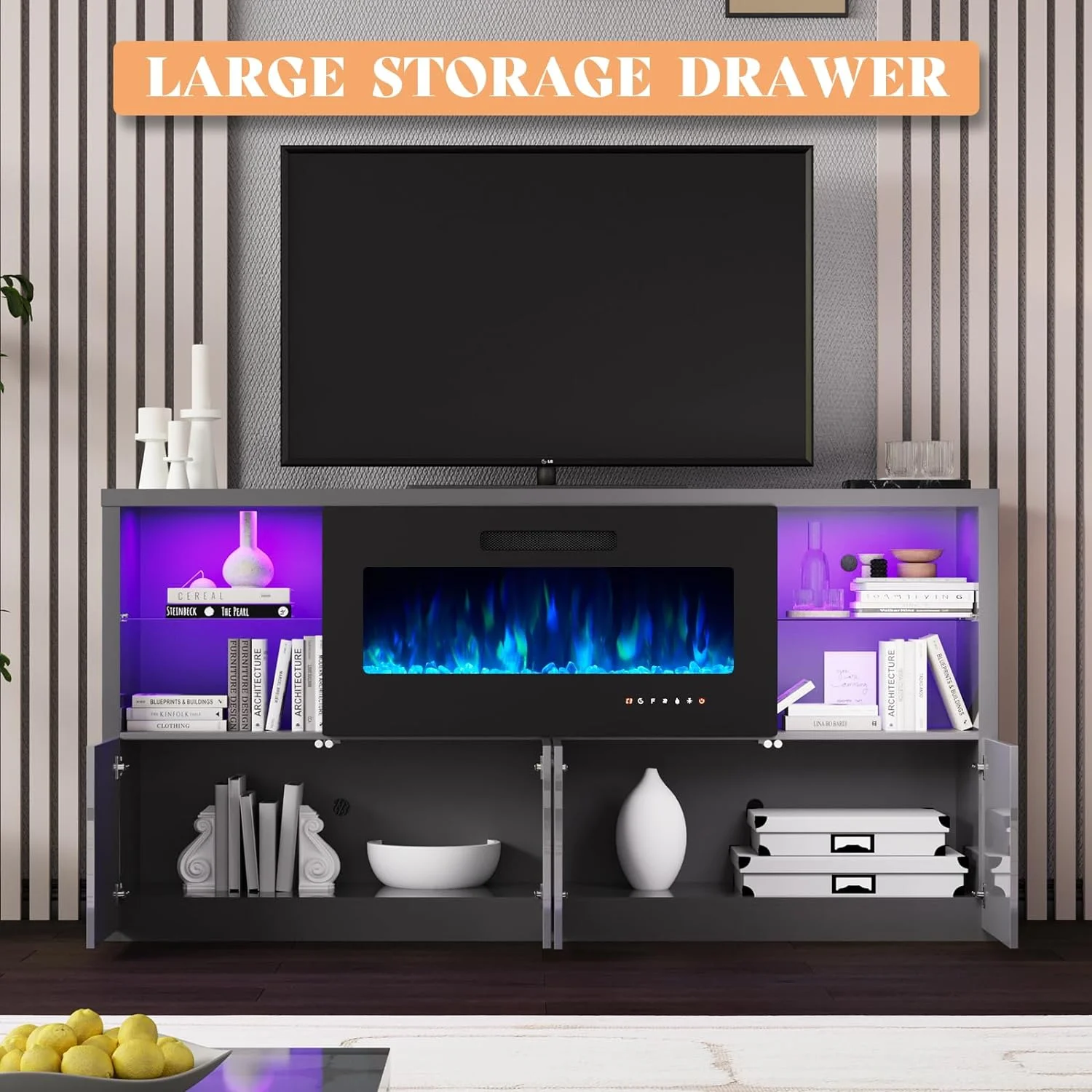 AMERLIFE 68'' Fireplace TV Stand with 40'' Fireplace for TVs up to 78,   Grey