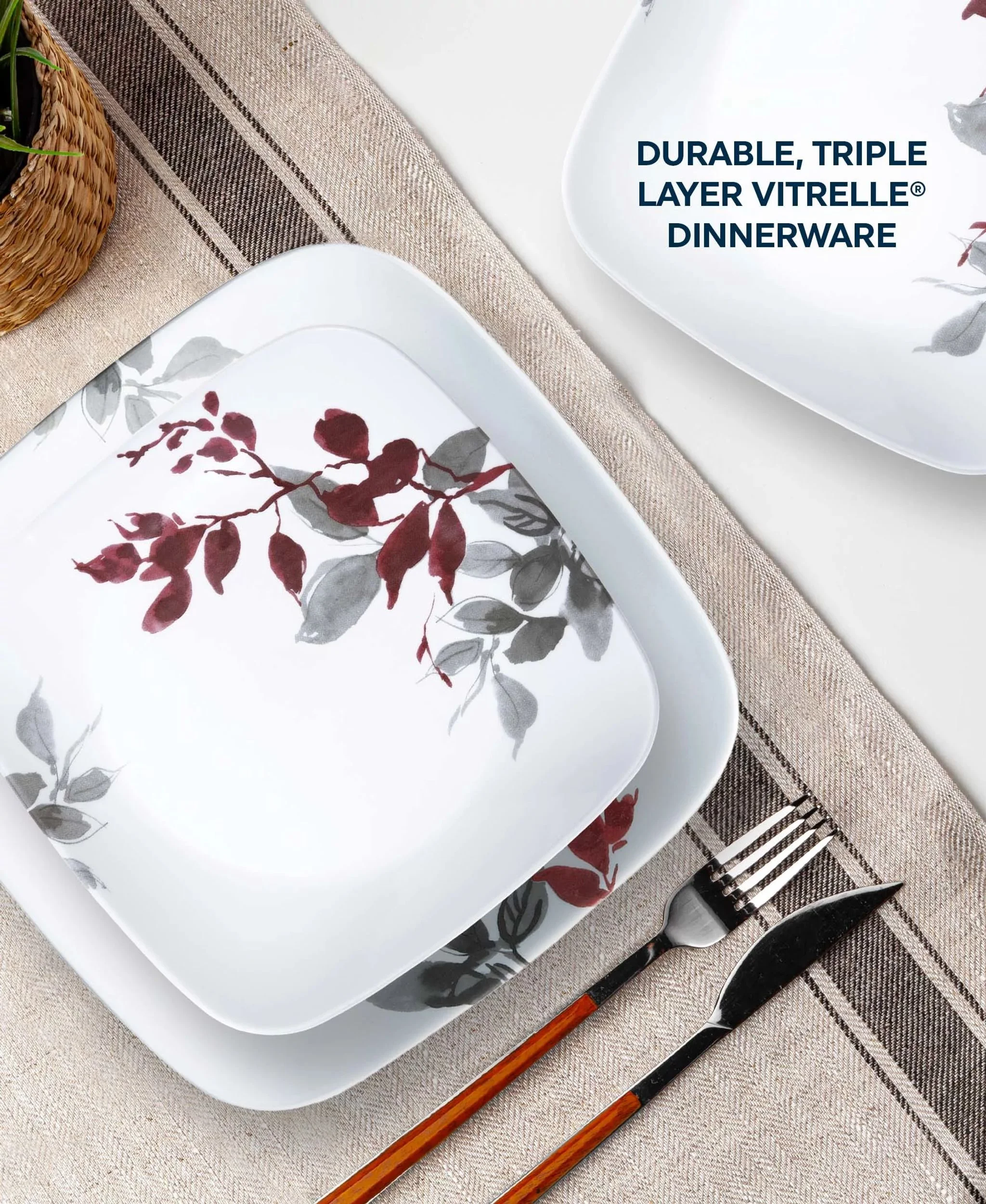 Corelle Kyoto Leaves 16-piece Square Dinnerware Set, Service for 4