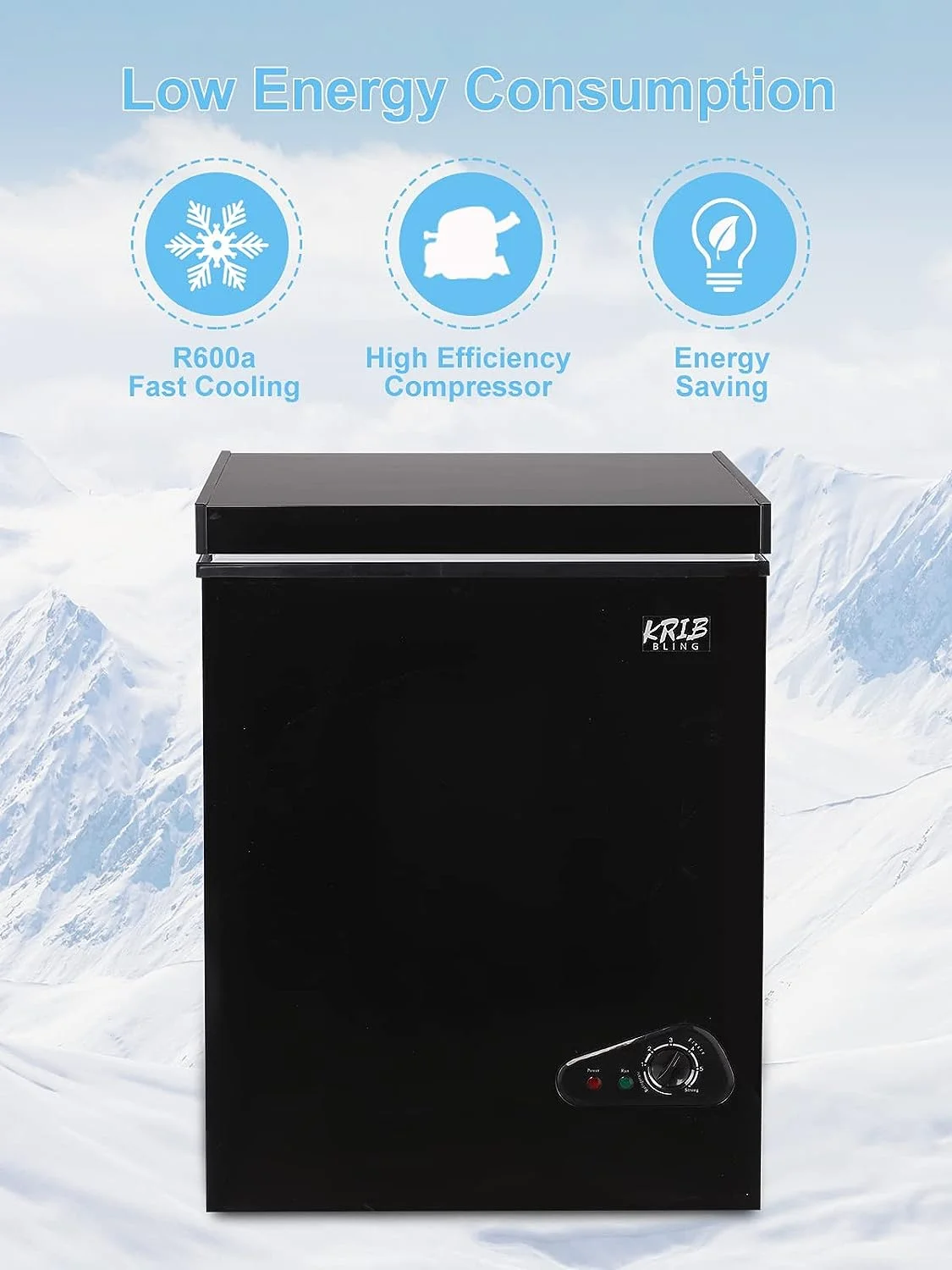 KRIB BLING Chest Freezer 3.5 Cu.Ft Mini 7 Gears Temperature Control Compact Deep Freezer with Top Open Door and Removable Storage Basket, Black
