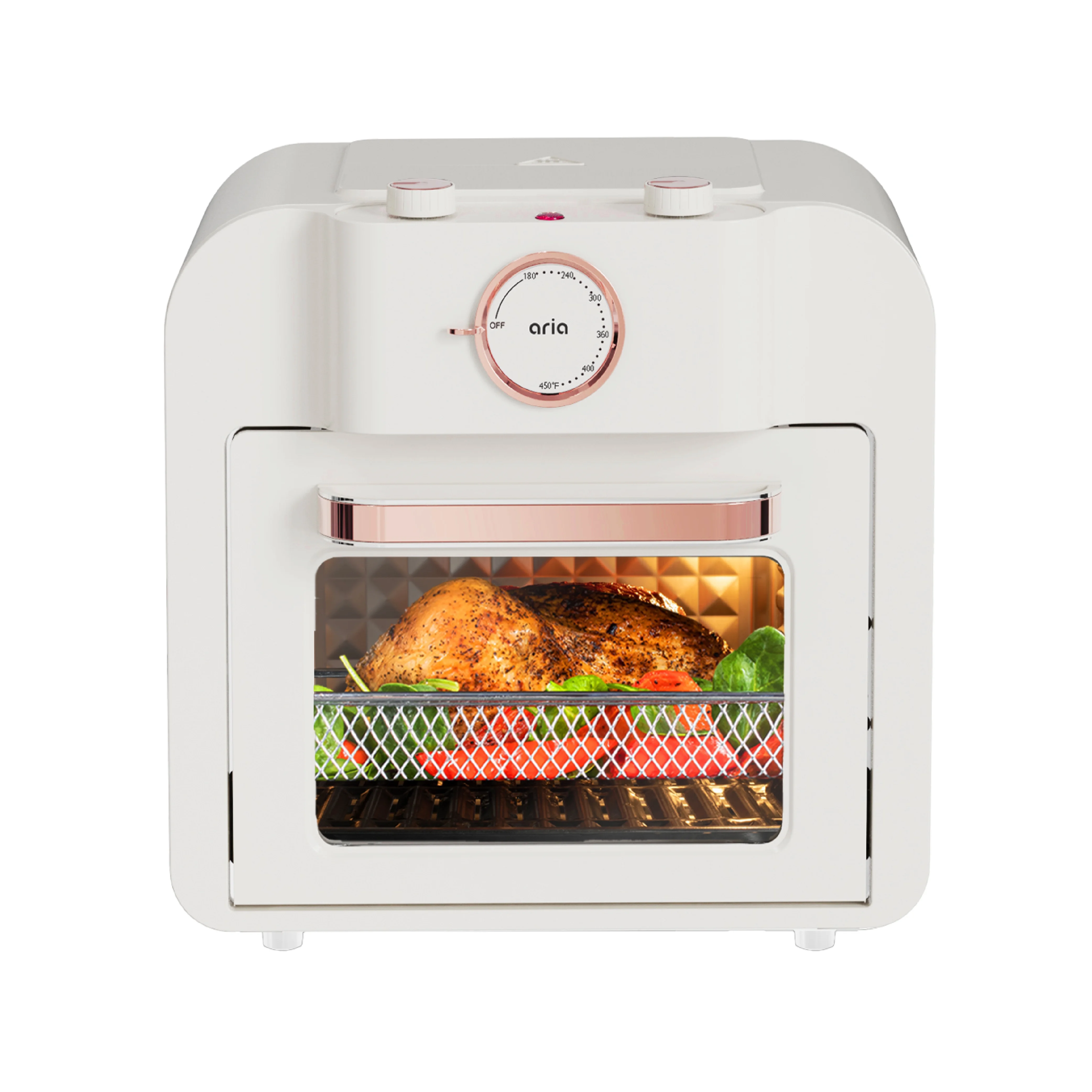 Aria 16QT Retro Compact Multifunctional Air Fryer Toaster Oven with Accessories - Pearl