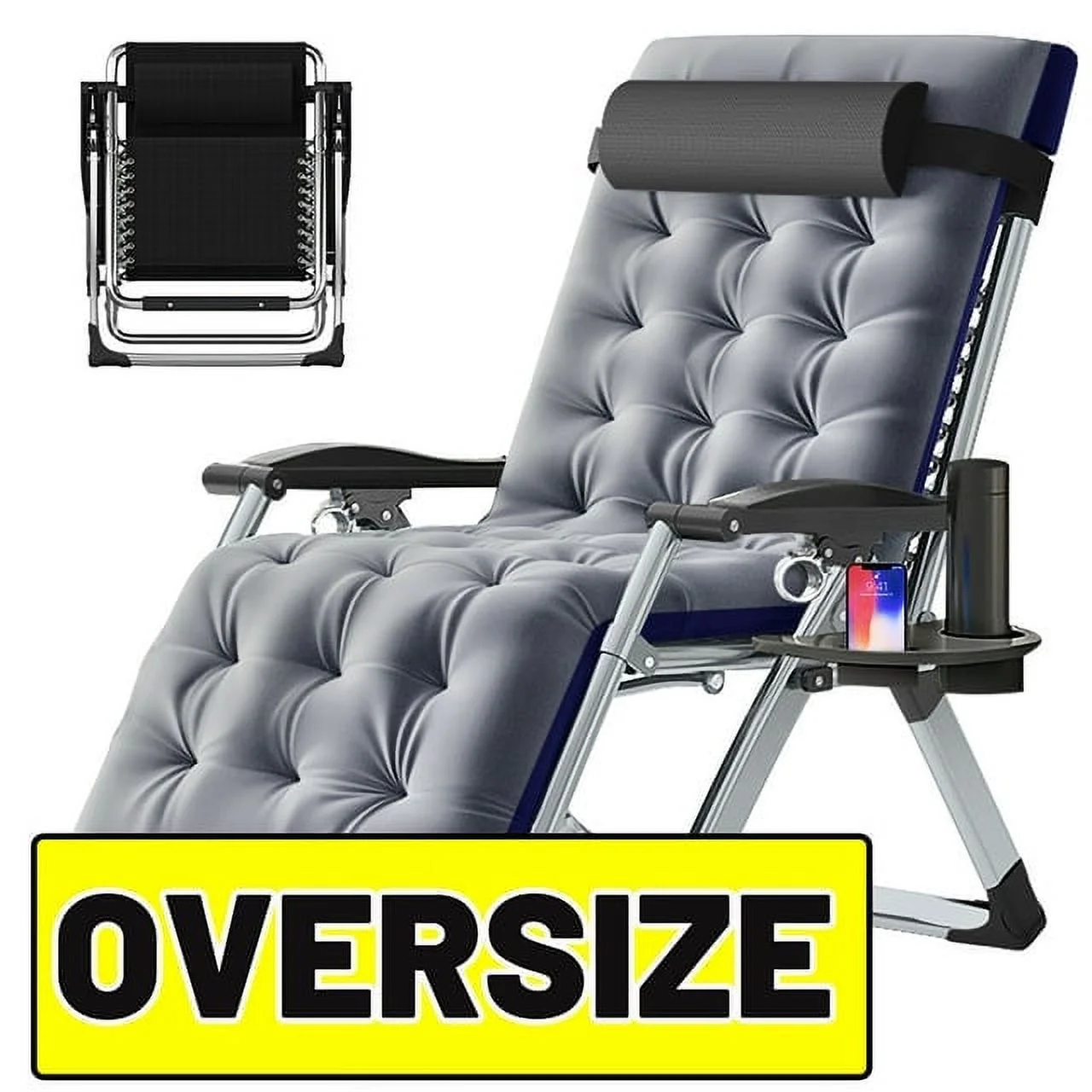 ABORON Oversized XXL Zero Gravity Chair with Cushion & Headrest, Folding Lounge Chair, Zero Gravity Recliner Chair, Supports up to 440lbs