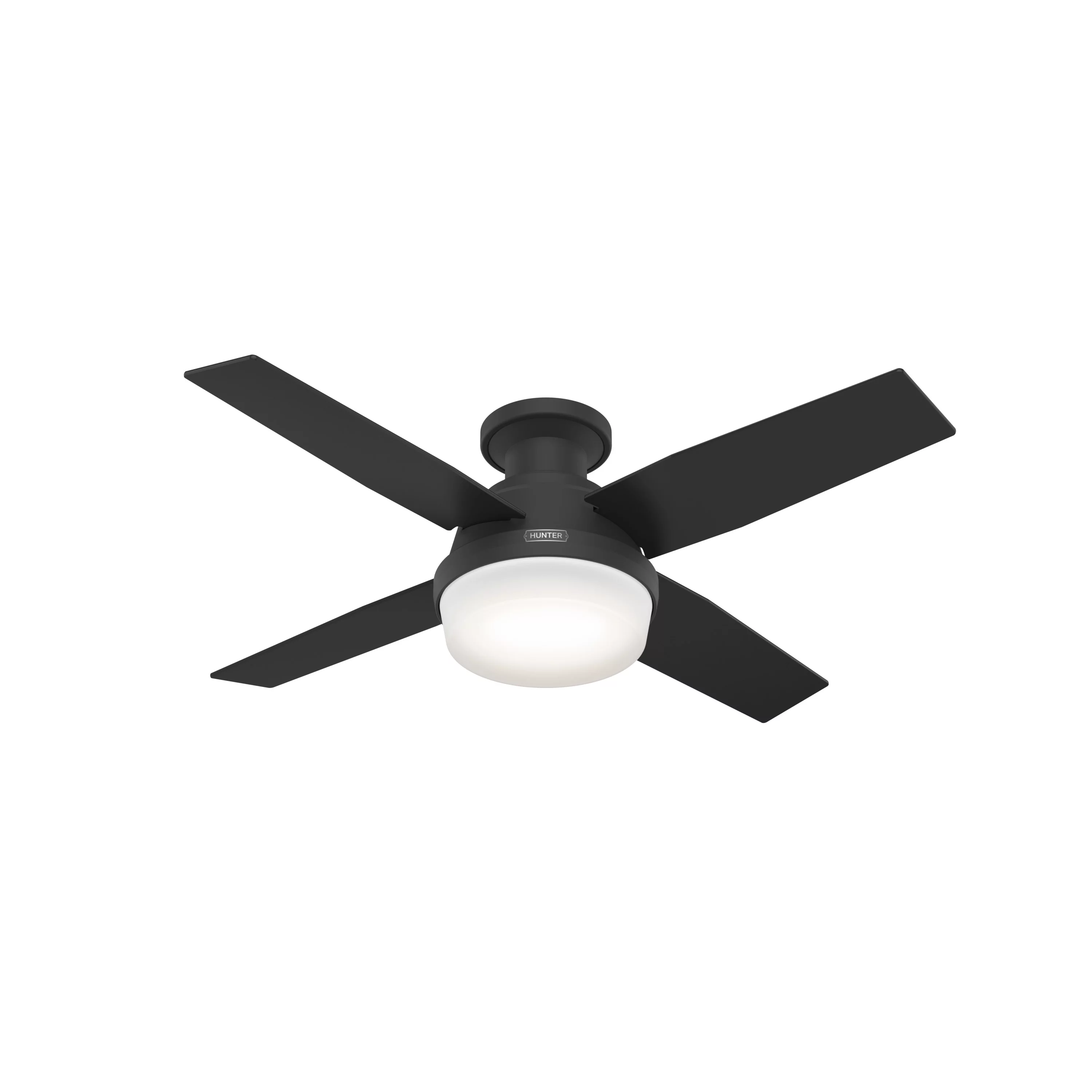 HUNTER - 52390 - Hunter 44 inch Dempsey Matte Black Low Profile Ceiling Fan with LED Light Kit and Handheld Remote