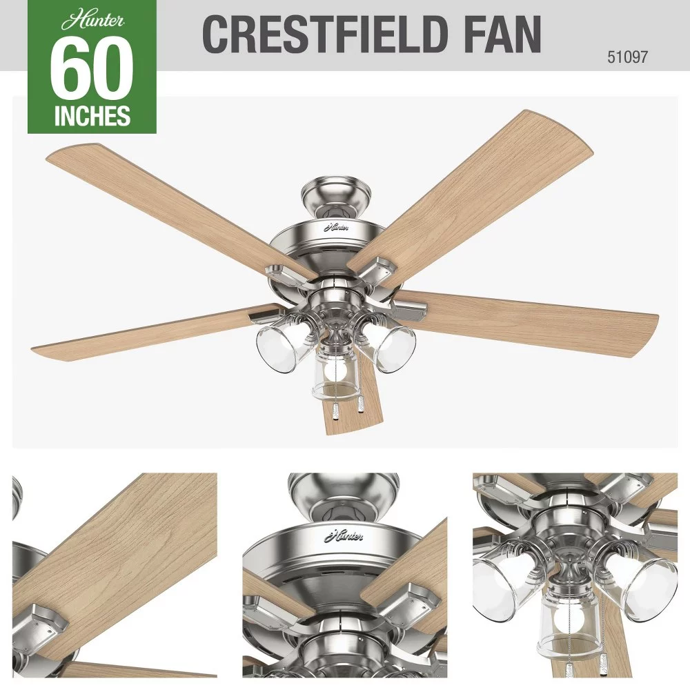 Hunter Crestfield 60 Led Crestfield 60' 5 Blade Led Indoor Ceiling Fan - White