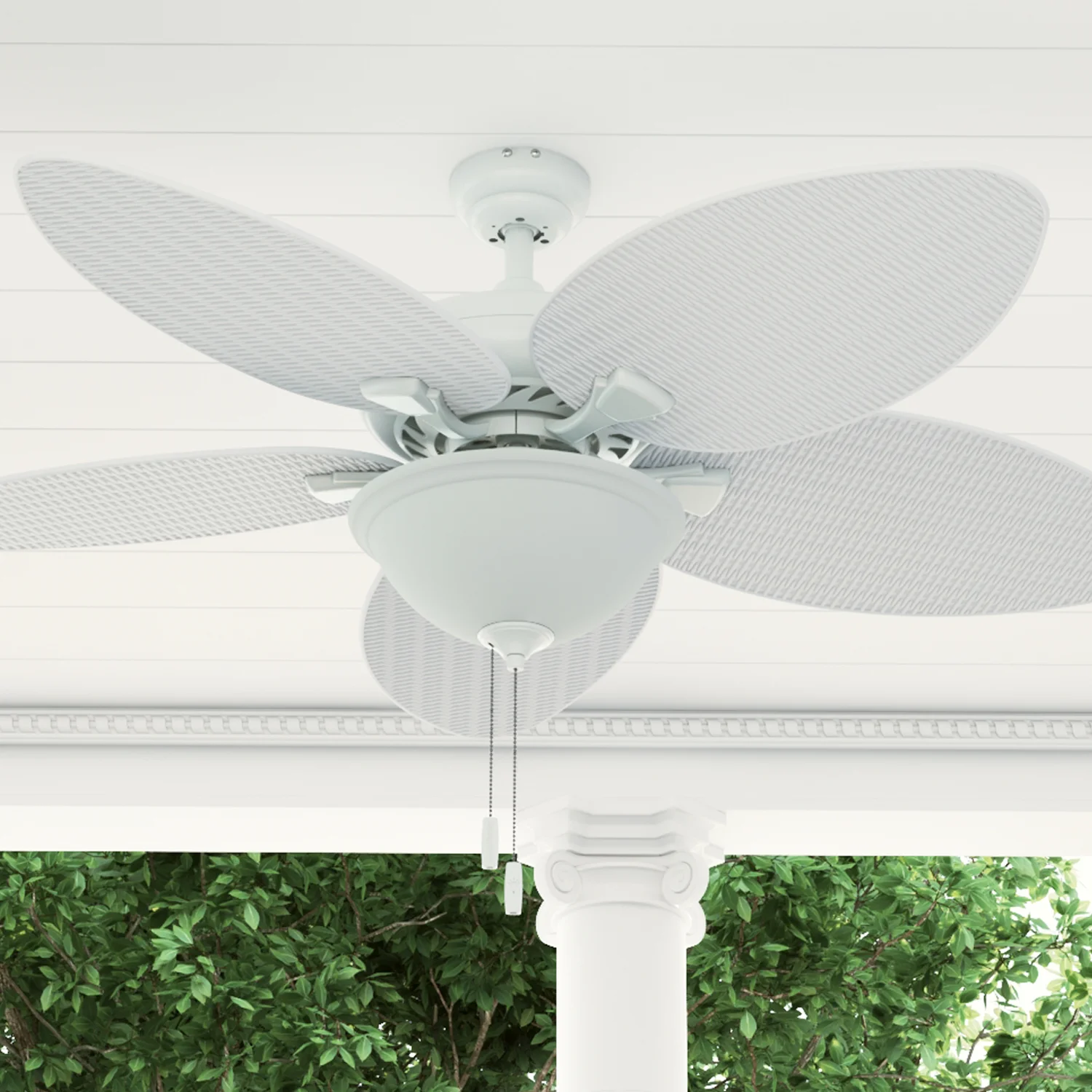 Honeywell Palm Valley 52' White Tropical Ceiling Fan with 5 Palm Blades, Pull Chain & Reverse Airflow