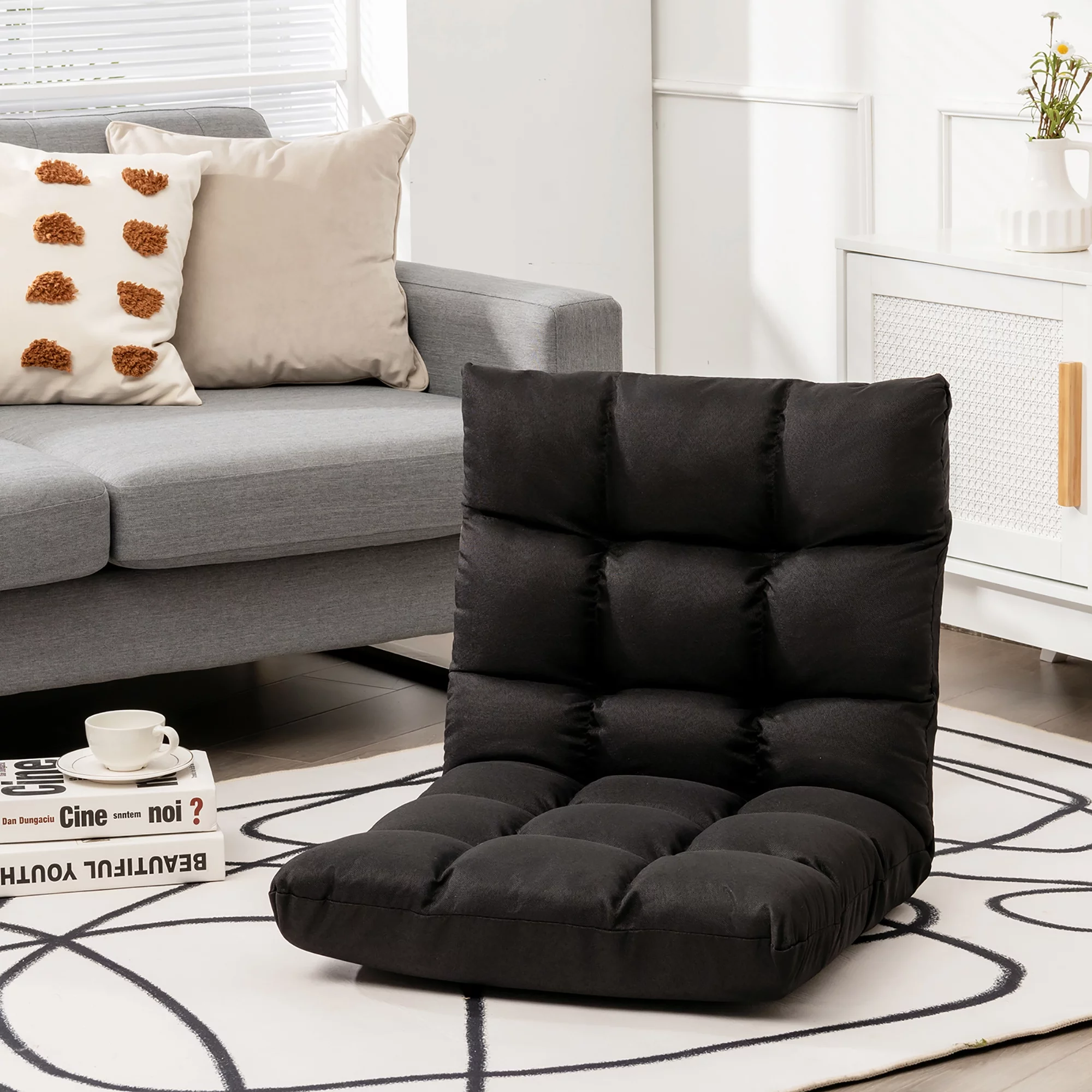 Costway Adjustable 14-Position Floor Chair Folding Lazy Sofa Lounge Chair Black