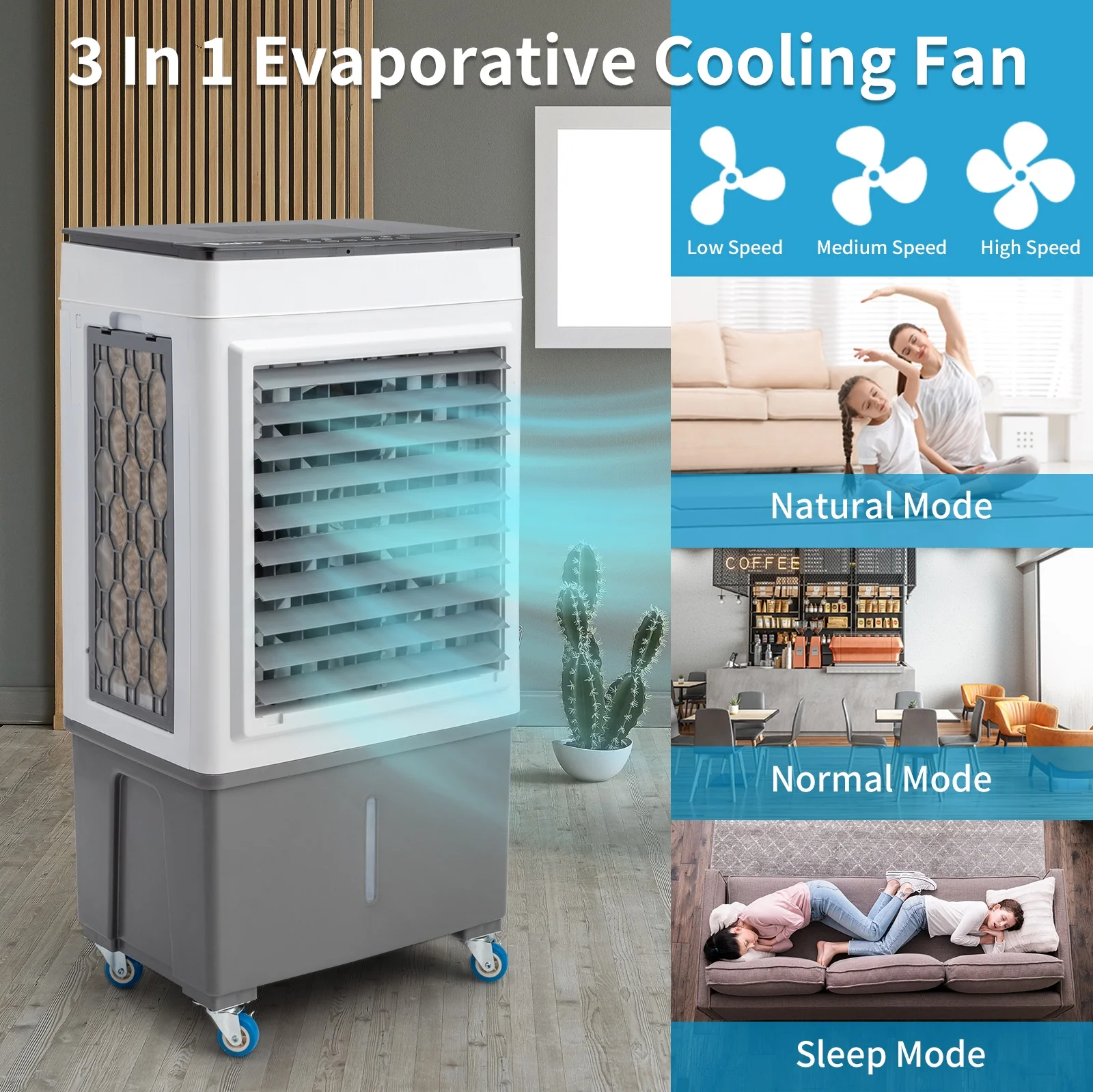 Evaporative Cooler, Legahome 3-IN-1 Portable Air Conditioner for Room, Swamp Cooler Fan Portable Air Conditioner with Remote Control, 3 Modes, 3 Speeds, 4 Ice Packs, 30L Water Tank