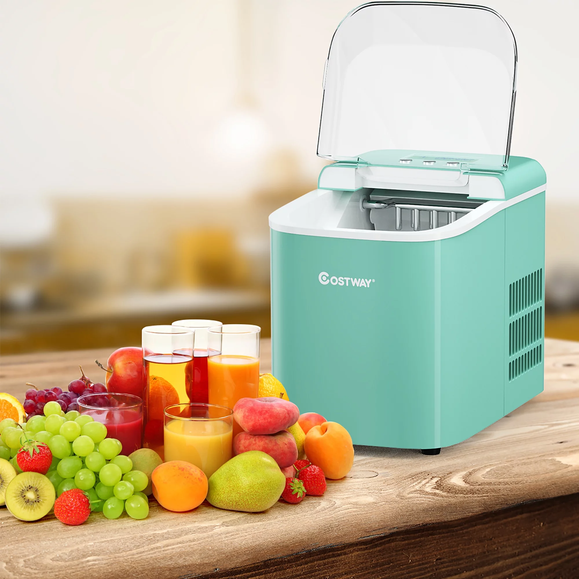 Costway Portable Ice Maker Machine Countertop 26LBS/24H LCD Display w/Ice Scoop Green