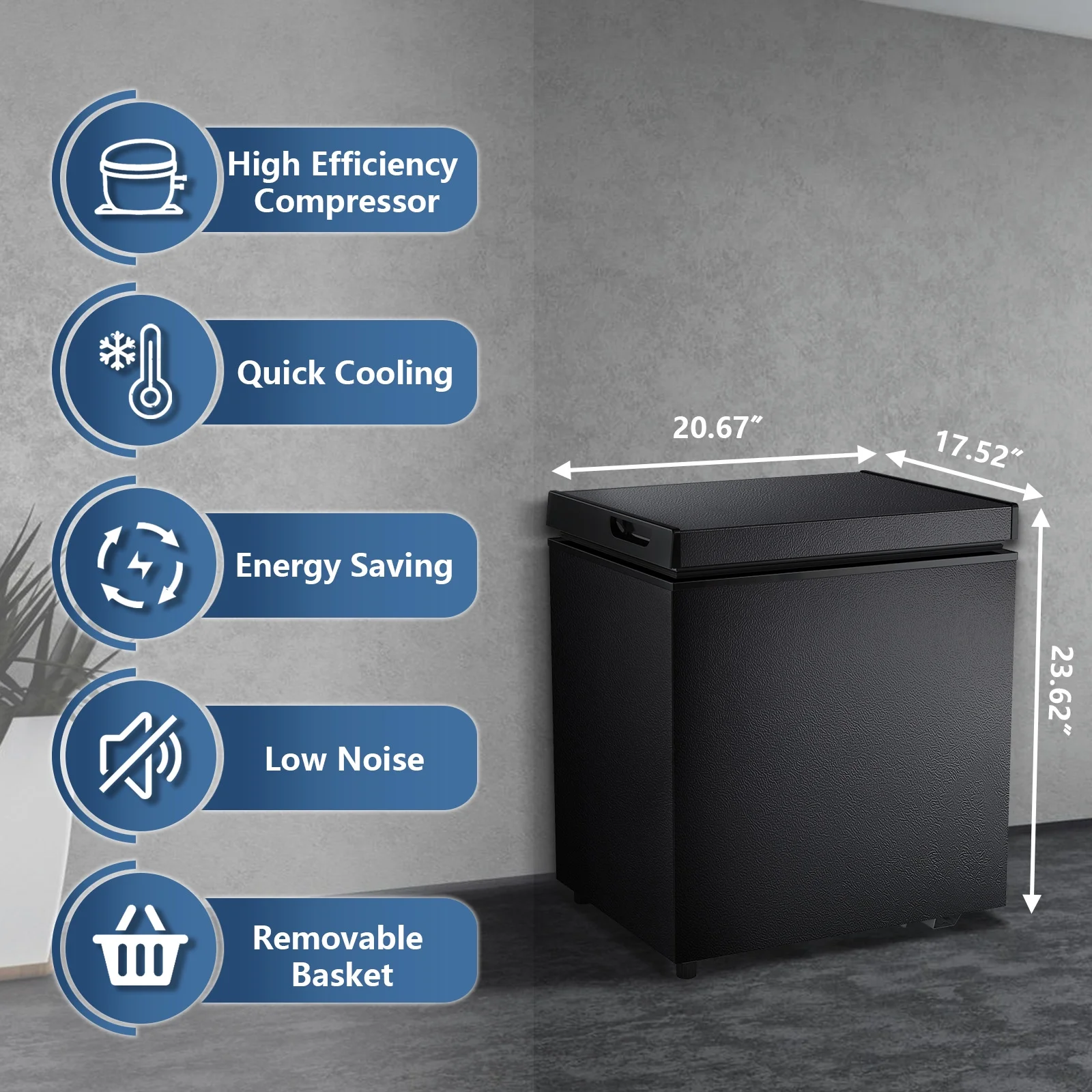 KISSAIR 1.8 cu.ft. Chest Freezer Freestanding Top Open Door Compact Freezer with Adjustable Temperature, Suitable for Home/Kitchen/Office/Restaurant-Black