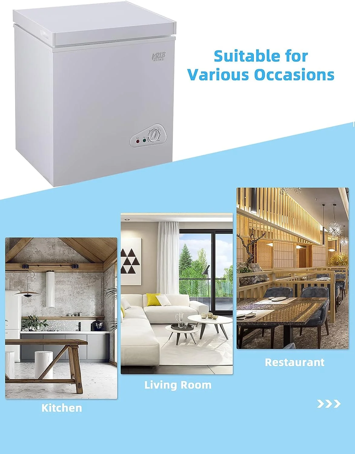 KRIB BLING Chest Freezer 5.0 cu.ft Mini Adjustable 7 Thermostat Compact Deep Freezer Top Door Low Noise with Removable Basket, White