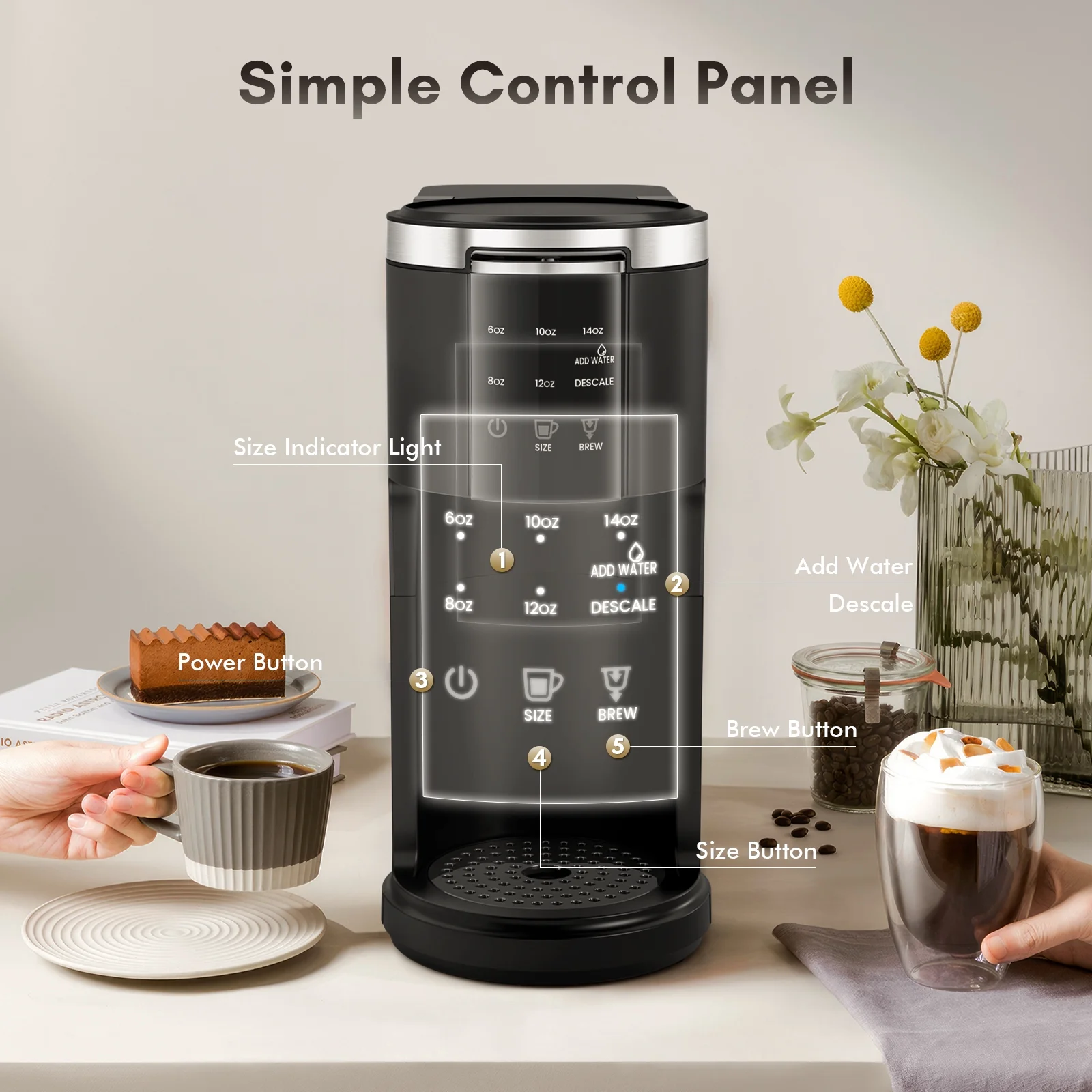 KISSAIR Pod Coffee Machine. Coffee Maker 2-in-1 Single Serve Coffee Machine, Black