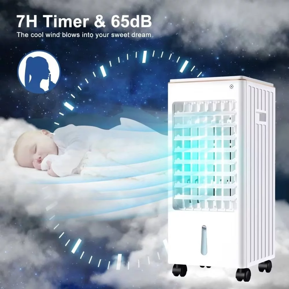 21 Inch Height Mini Air Conditioner with Casters, Portable Evaporative Air Cooler Fan Anion Humidify Fan with Remote Control and 3 L Water Tan for Living Room, Bedroom, Office, White