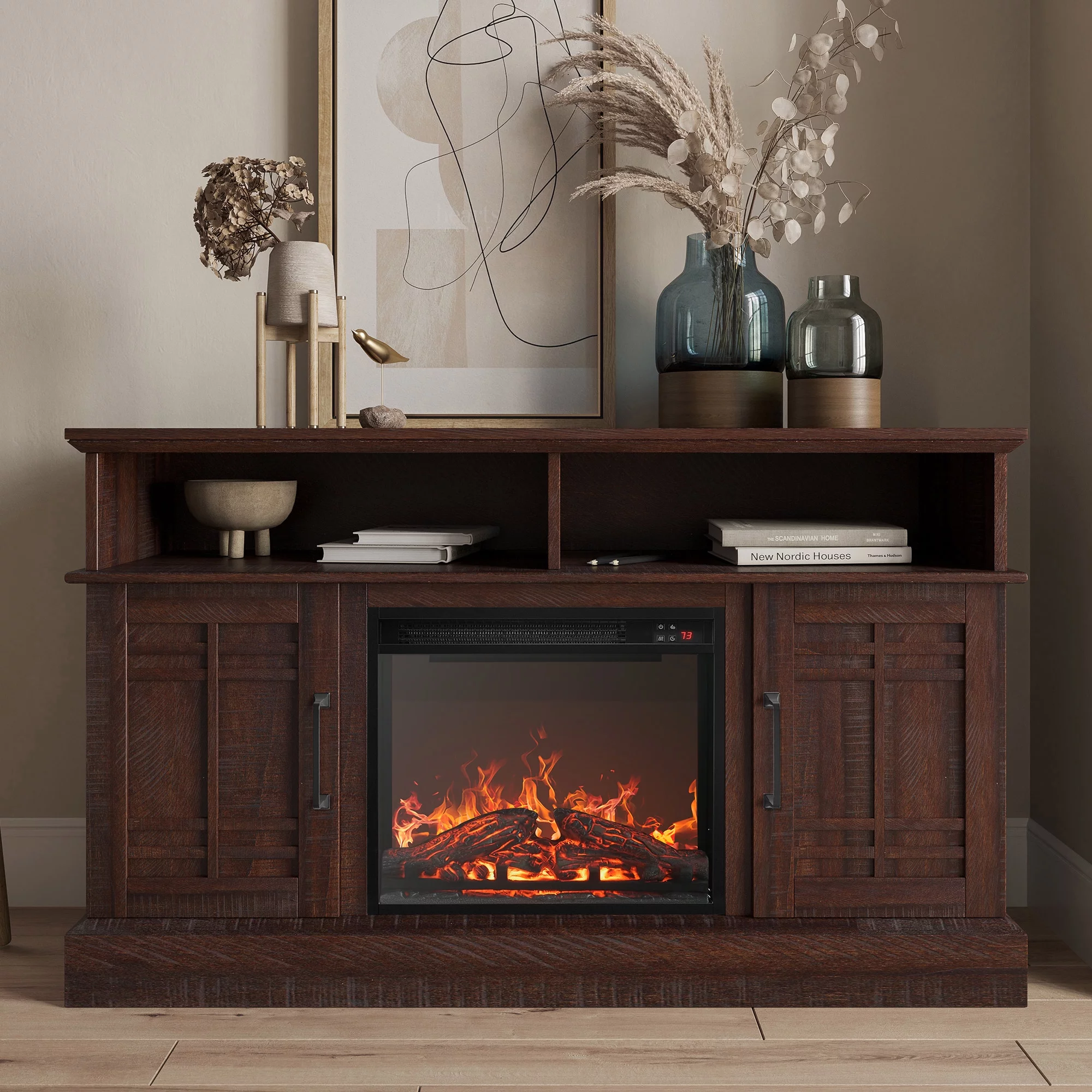 BELLEZE 47' TV Stand with 18' Electric Fireplace, Modern Electric Fireplace TV Stand for TVs up to 50