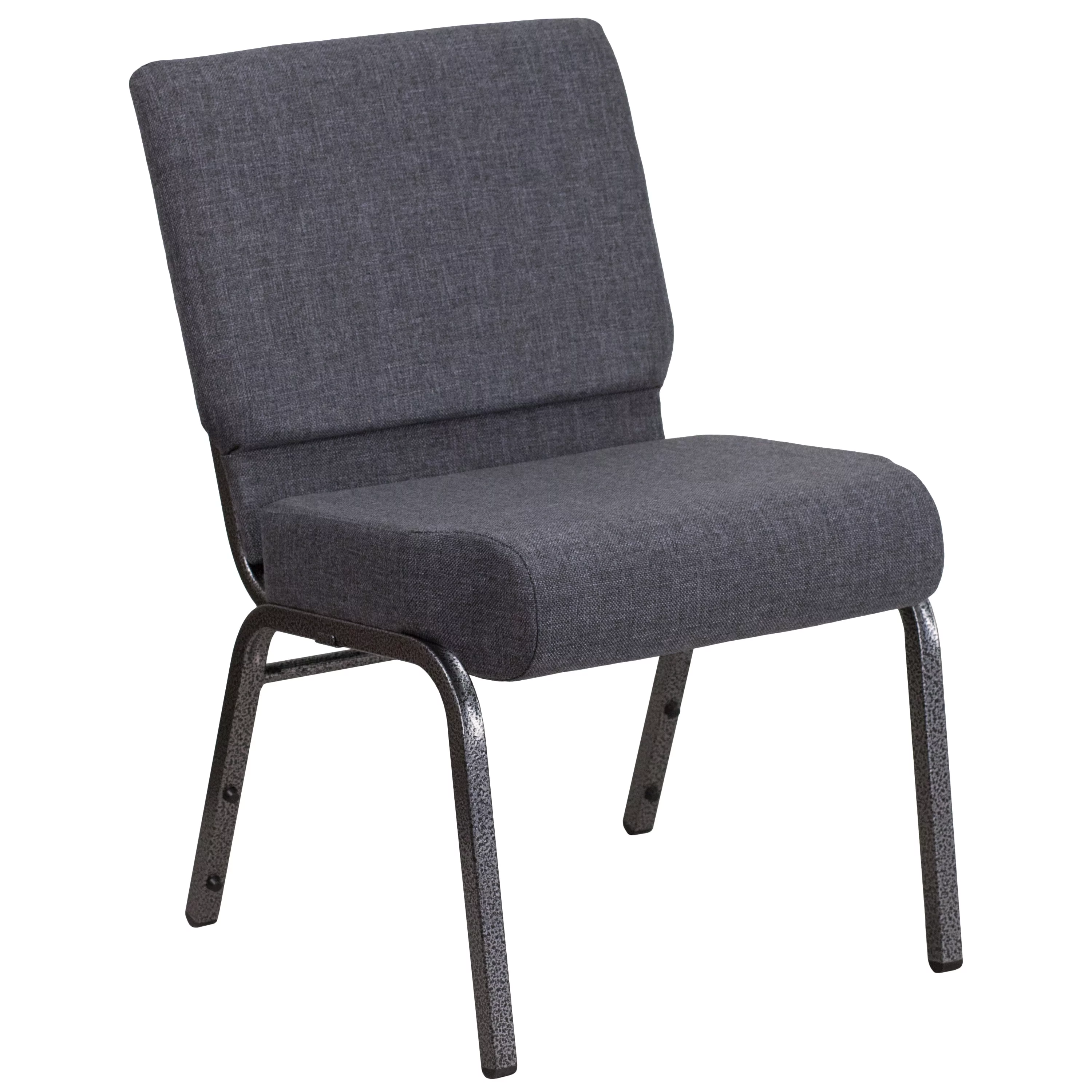 Emma + Oliver 21'W Church Chair in Dark Gray Fabric - Silver Vein Frame