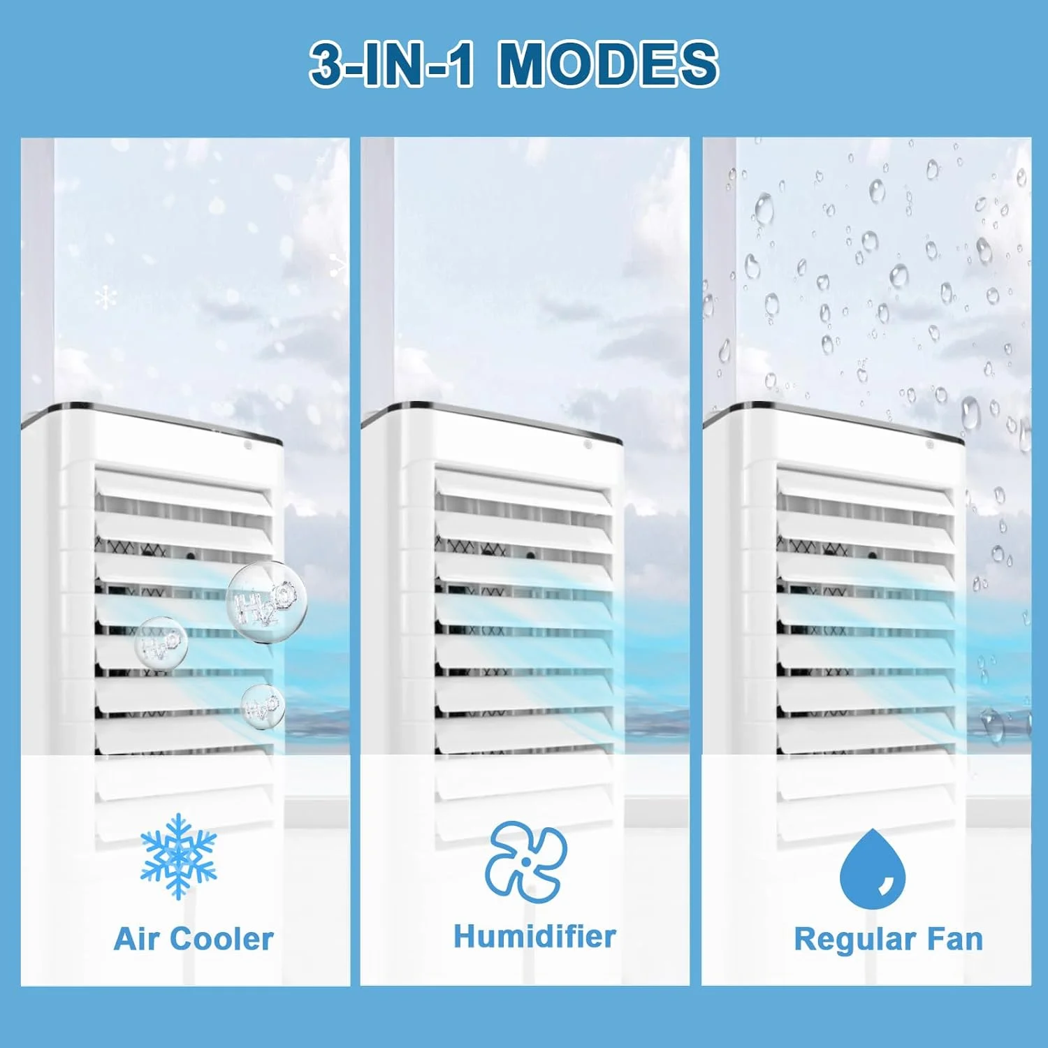 Evaporative Air Cooler,3-IN-1Portable Air Conditioners and Windowless Room Cooler Humidification-Ice Packs-12 Hour Timer-Remote Control,Ideal for Home, Office, Bedroom, Kitchen,School,Garage (??Pearl