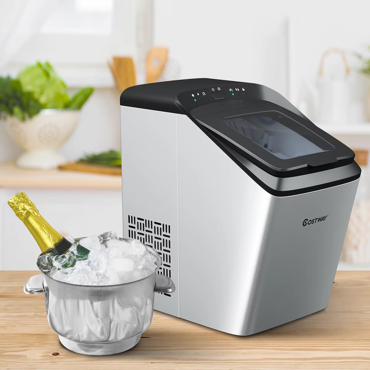 Costway Stainless Steel Ice Maker Countertop 33Lbs/24H Self-Clean Function w/ Scoop New