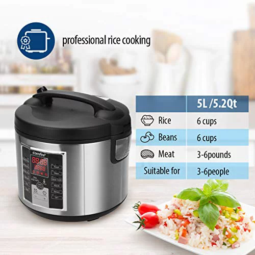 COMFEE' Rice Cooker, Slow Cooker, Steamer, Stewpot, Saute All in One (12 Digital Cooking Programs) Multi Cooker (5.2Qt ) Large Capacity, 24 Hours Preset & Instant Keep Warm