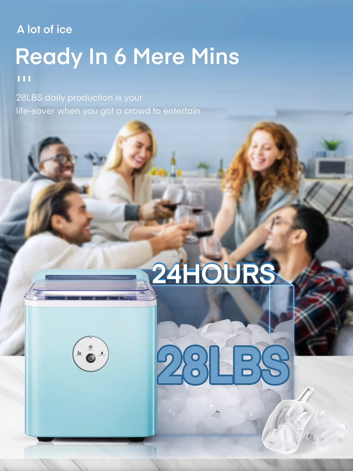 Ice Maker, Countertop, 28 lbs Ice in 24 Hrs, 9 Bullet Ice in 5 Minutes, Mint, Northclan
