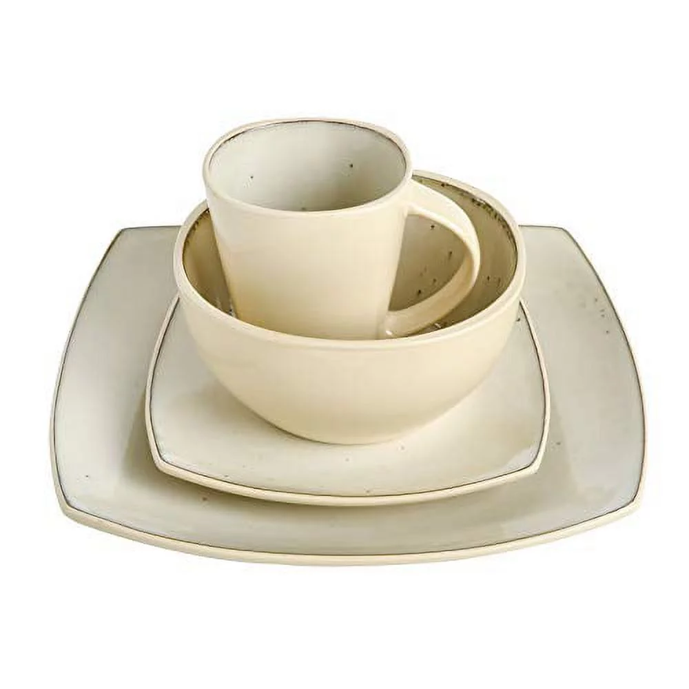 Gibson Soho Lounge Square 16-Piece Dinnerware Set - Speckled Taupe