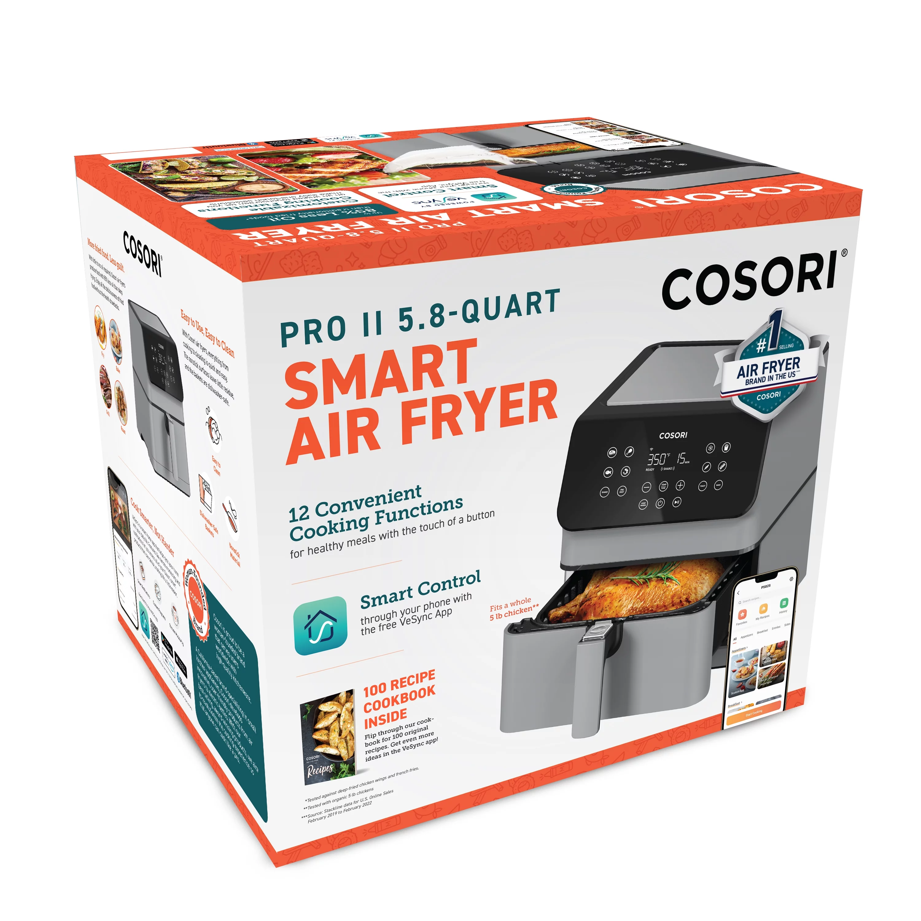 COSORI Pro II 5.8-Quart Smart Air Fryer, 12-in-1, Walmart Exclusive Bonus, Voice Control, Light Gray