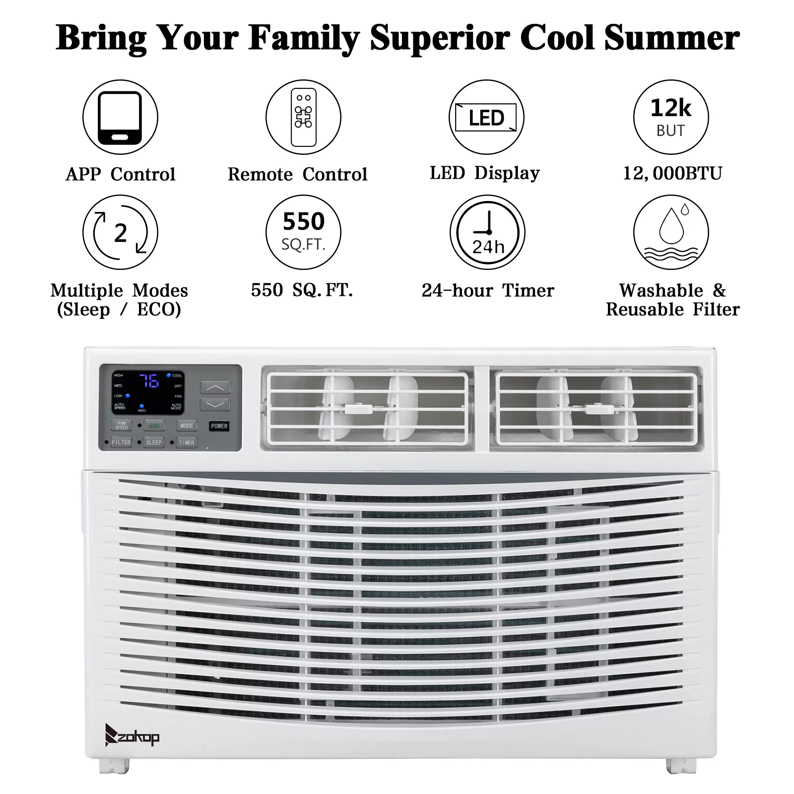 Baytocare 12000BTU 110V Window-Mounted Median Air Conditioner with Temperature Sensing Remote Control