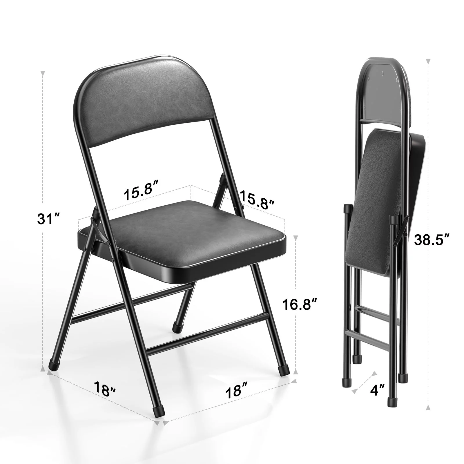 4 Pack Folding Chairs with Padded Cushion and Black Metal Chairs with Comfortable Cushion and Durable Steel Frame for Home and Office, for Indoor and Outdoor Events