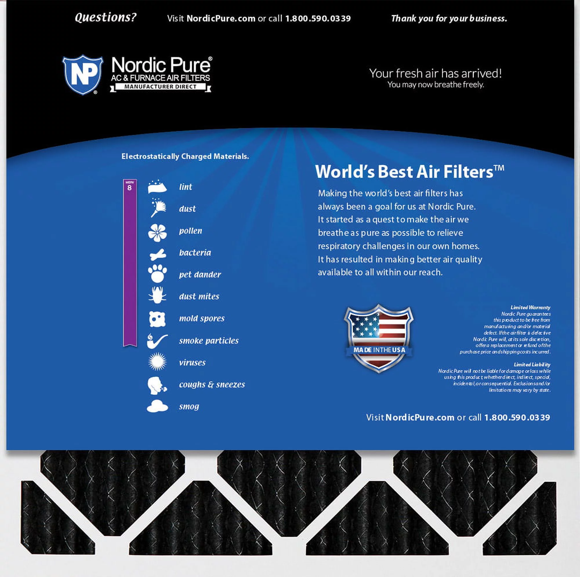 24x24x1 (23_3/8x23_3/8) Pure Carbon Odor Reduction Furnace Air Filters 6 Pack