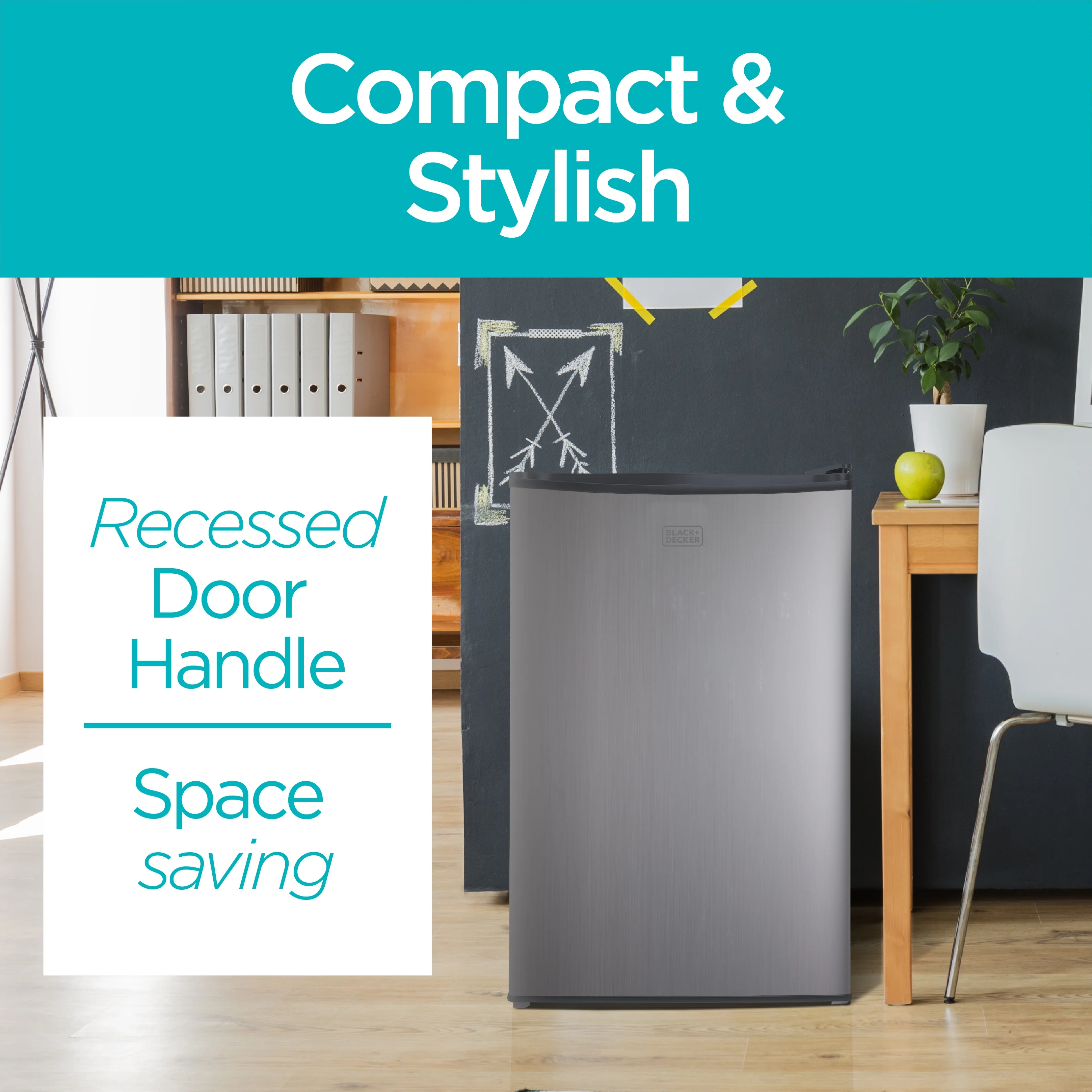 BLACK+DECKER BCRK43V Compact Refrigerator Energy Star Single Door Mini Fridge with Freezer, 4.3 cu. ft., Silver