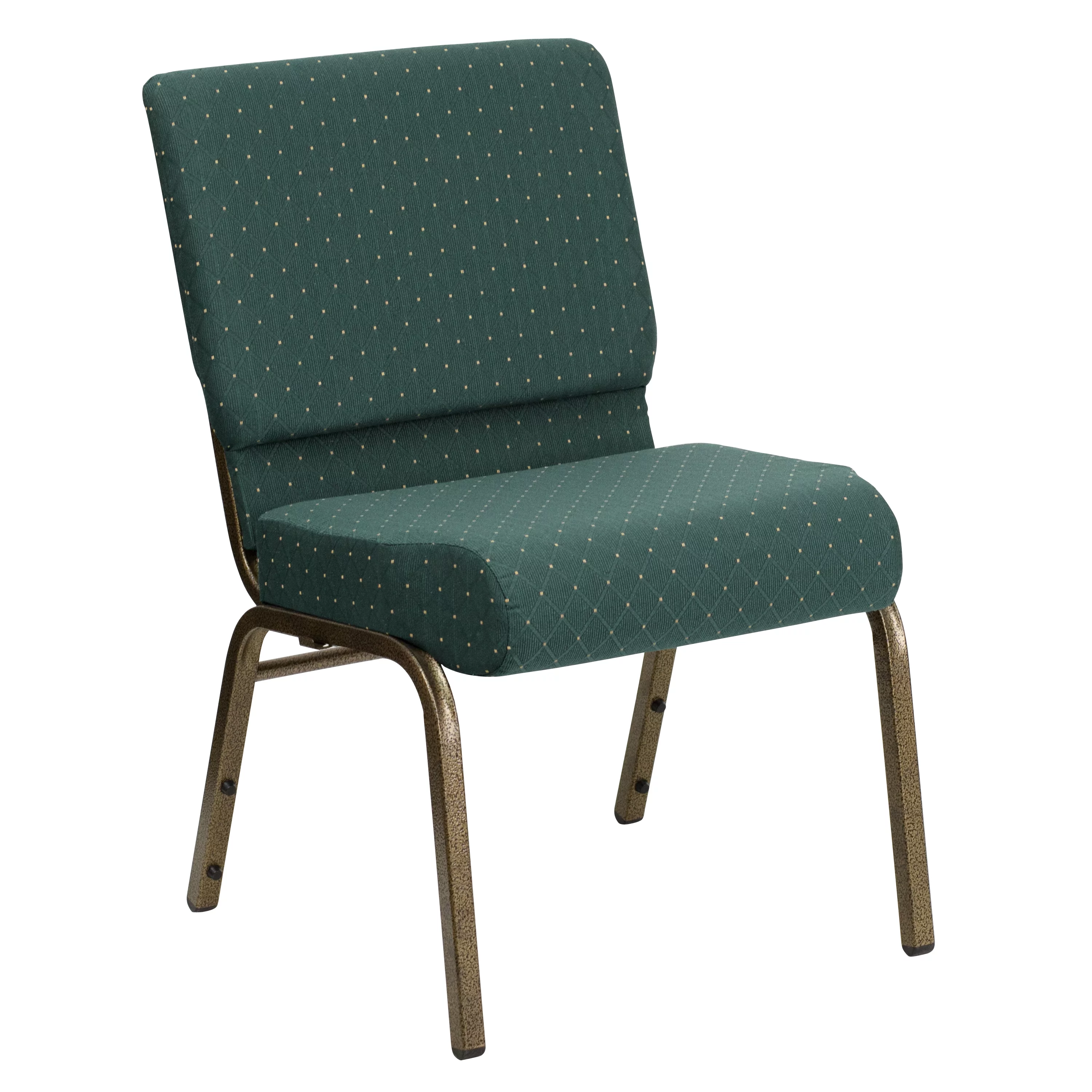 Emma + Oliver 21'W Stack Church Chair, Hunter Green Patterned Fabric/Gold Vein