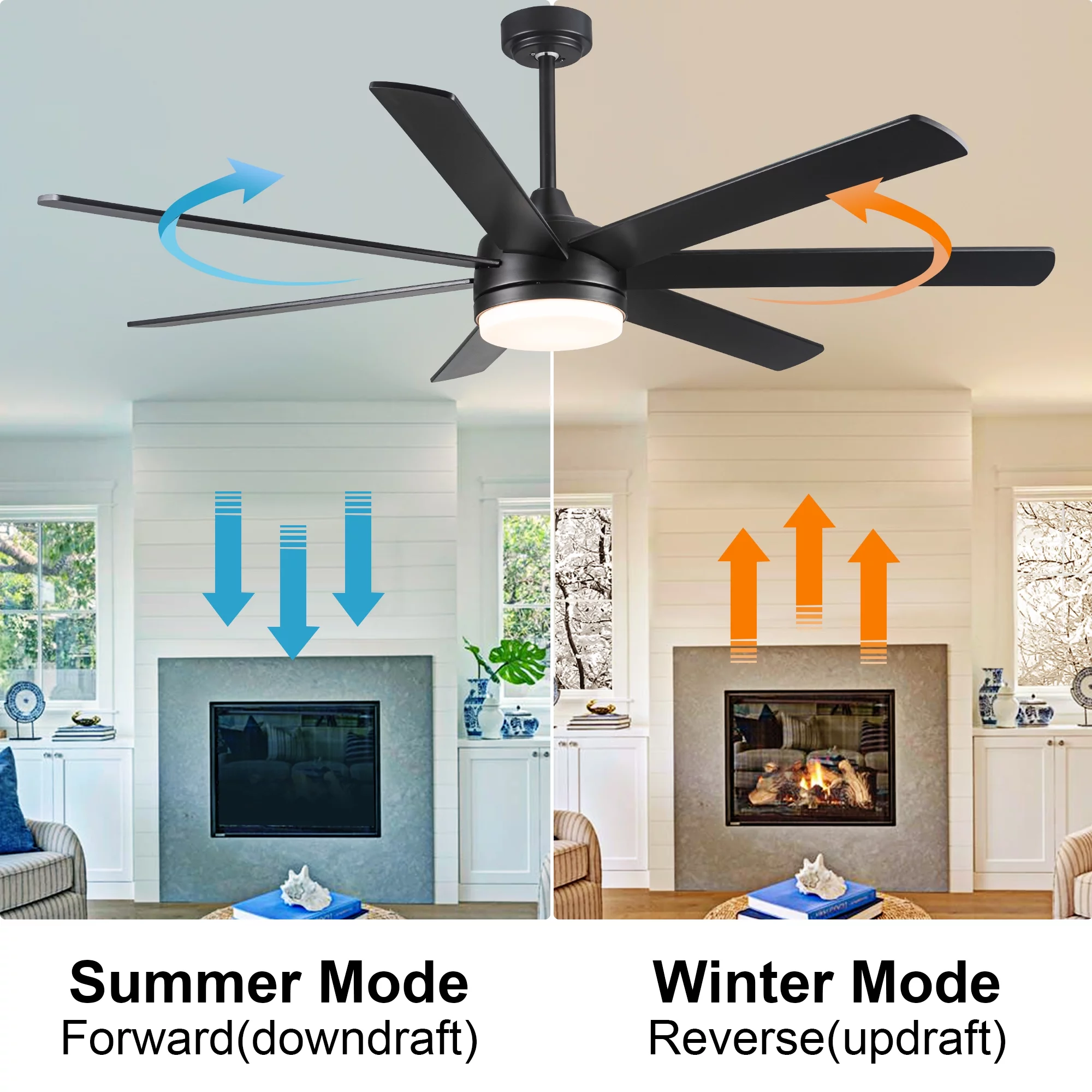 72 in. Integrated LED Indoor Black Ceiling Fan Lighting with Wood Grain Blades