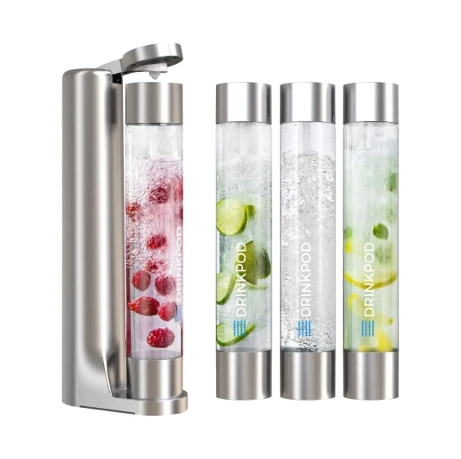 Fizzpod Home Soda Maker Sparkling Water Carbonator With 3 Bottles and 2 Bottle Brushes