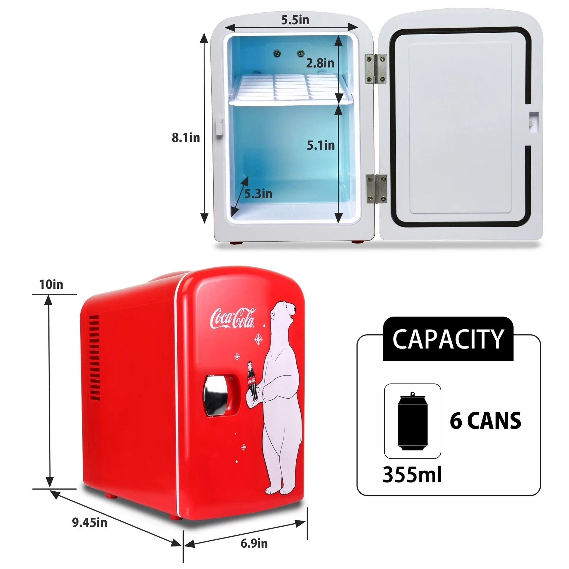 Coca-Cola 6 Can Portable Cooler/Warmer Mini Fridge Polar Bear