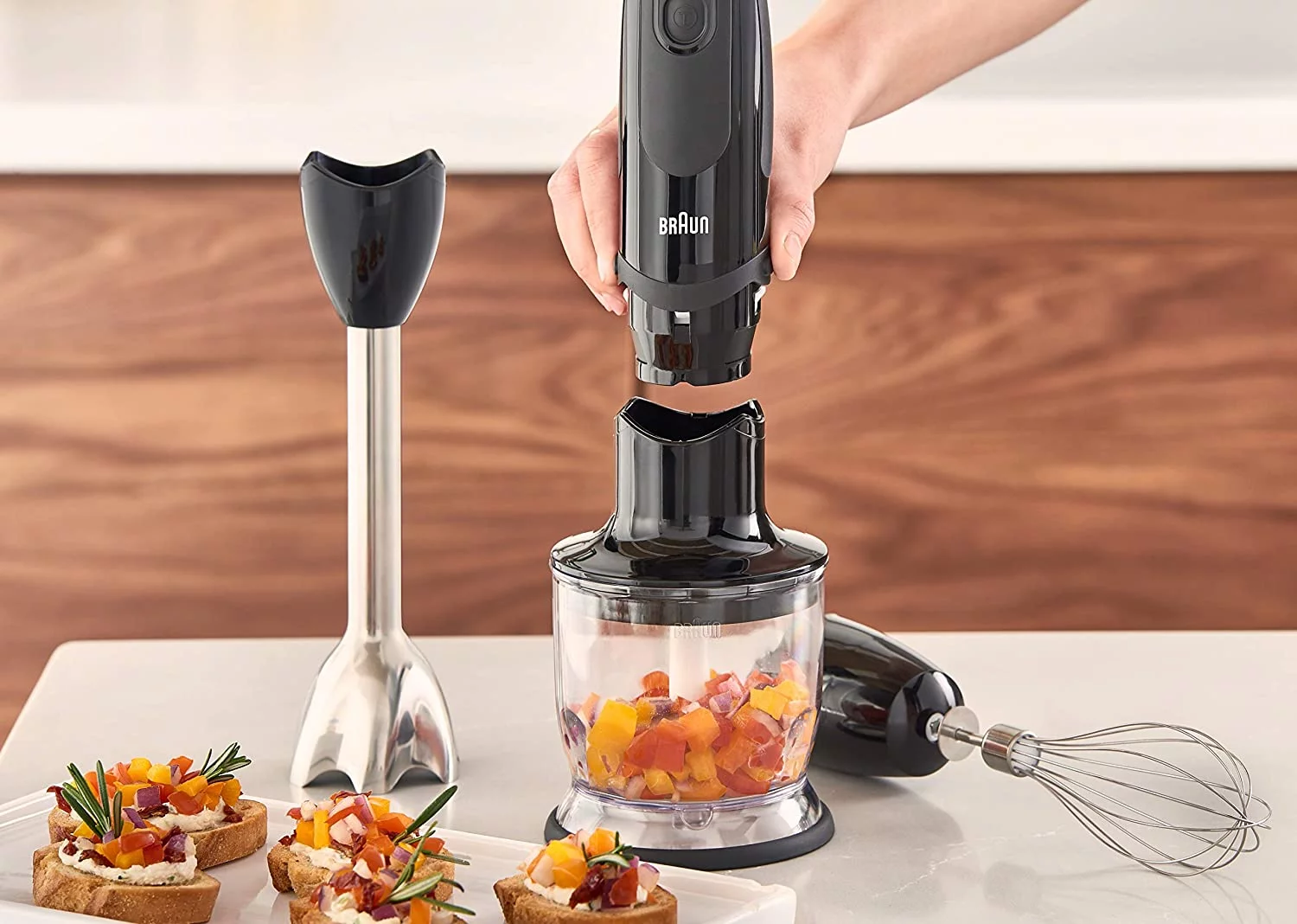 Braun 3-in-1 Immersion Hand Blender, Powerful 400W Stainless Steel Stick Blender, 21-Speed + 1.5-Cup Food Processor, Whisk, Beaker, High Quality, Easy to Clean, MultiQuick MQ5025