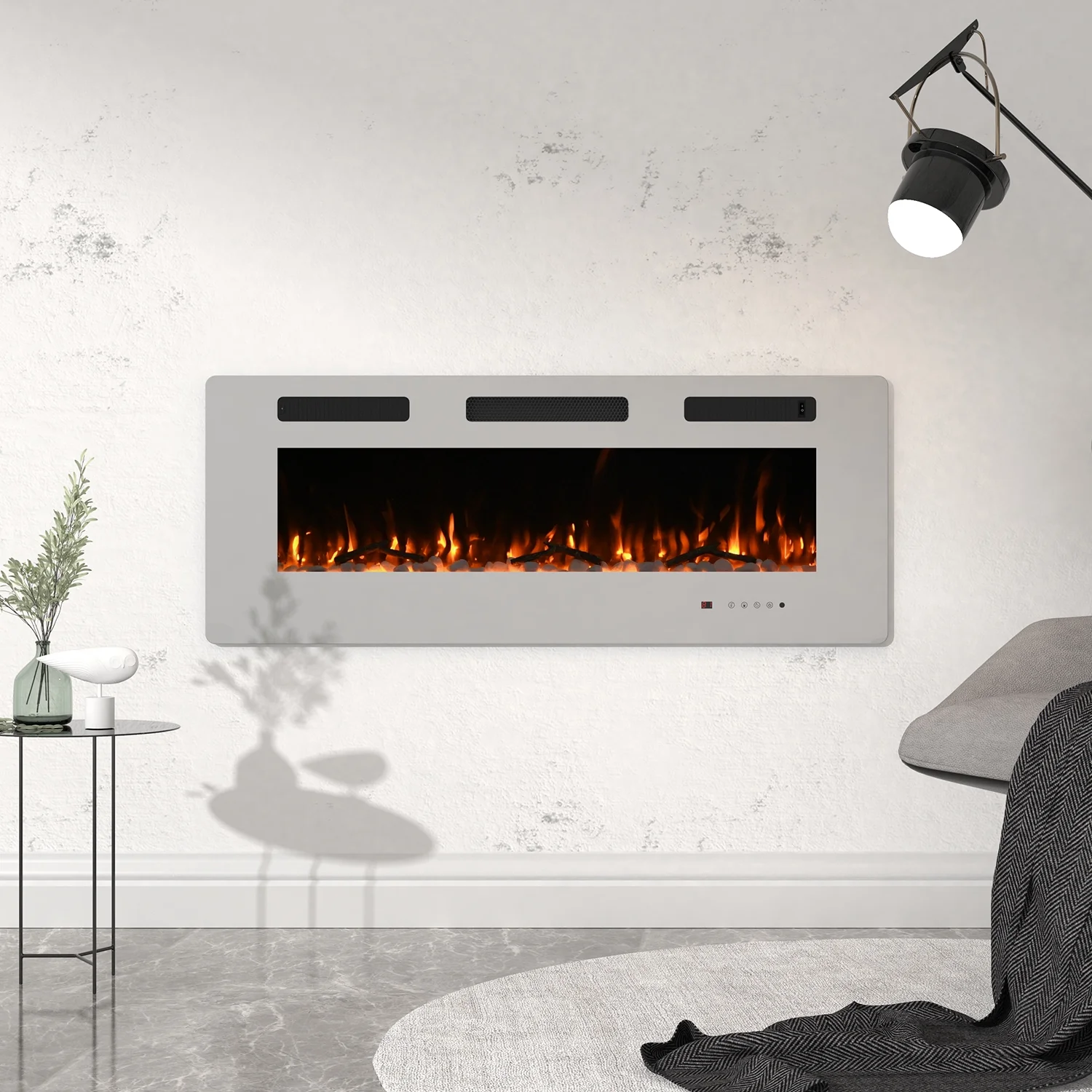 50'' Electric Fireplace Recessed 3.8''Ultra Thin Insert &Remote control, Adjustable flame color & time, Low Noise (Fake Fire)