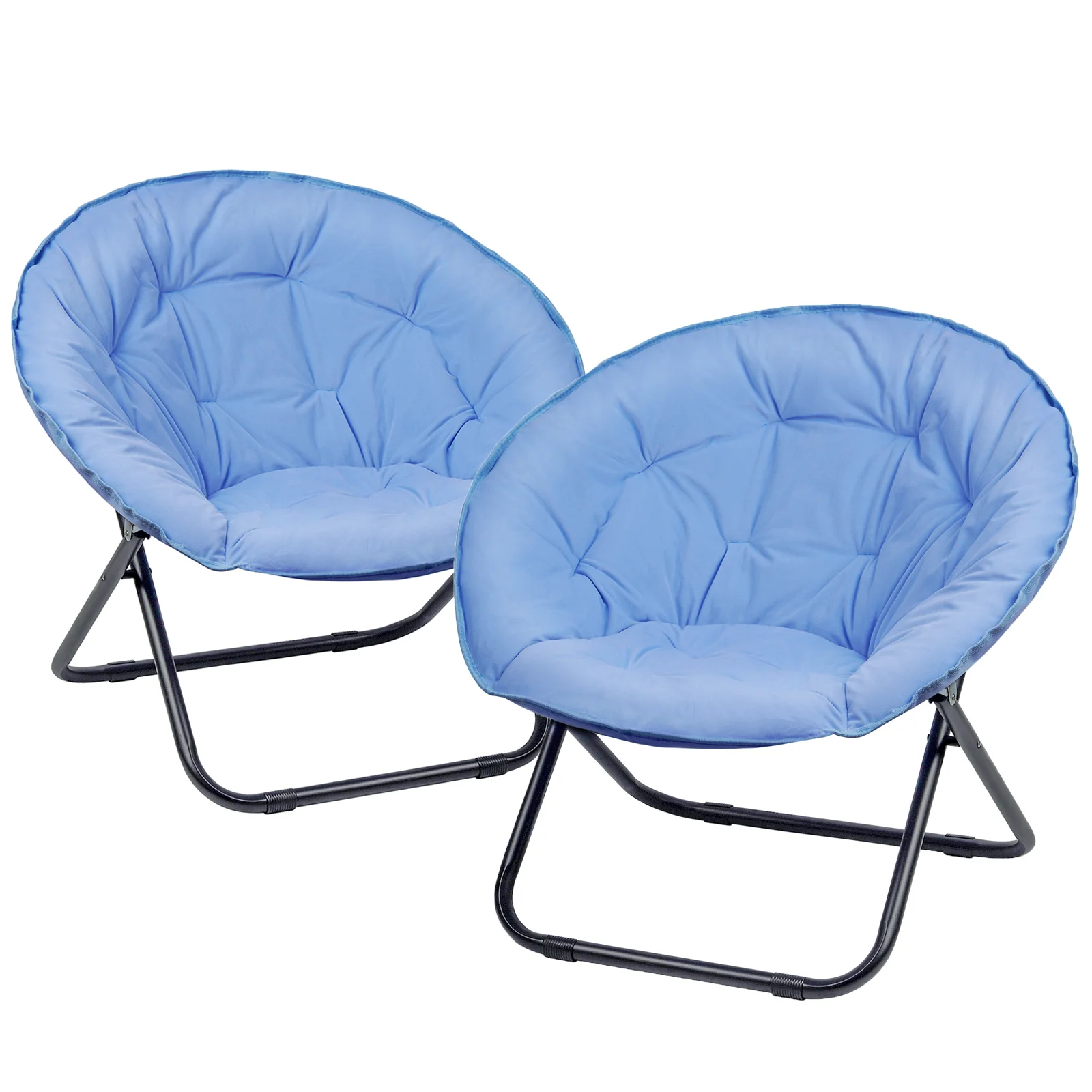 Grezone 2 Pieces Round Foldable Saucer Chair, Moon Chair with Metal Frame for Bedroom