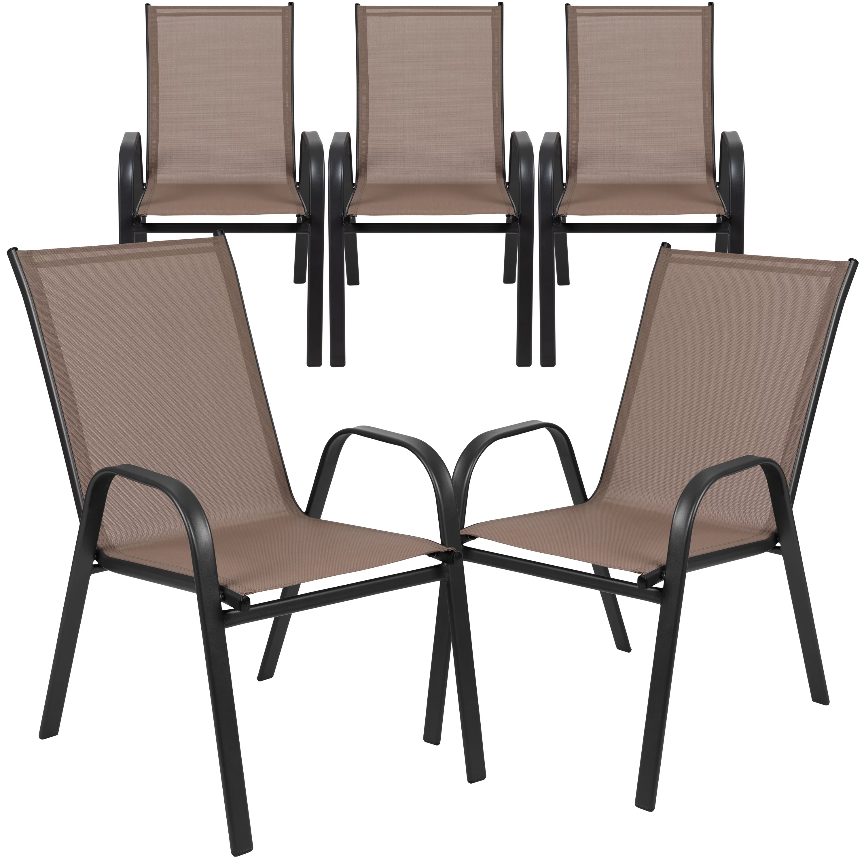 BizChair 5 Pack Brown Outdoor Stack Chair with Flex Comfort Material and Metal Frame