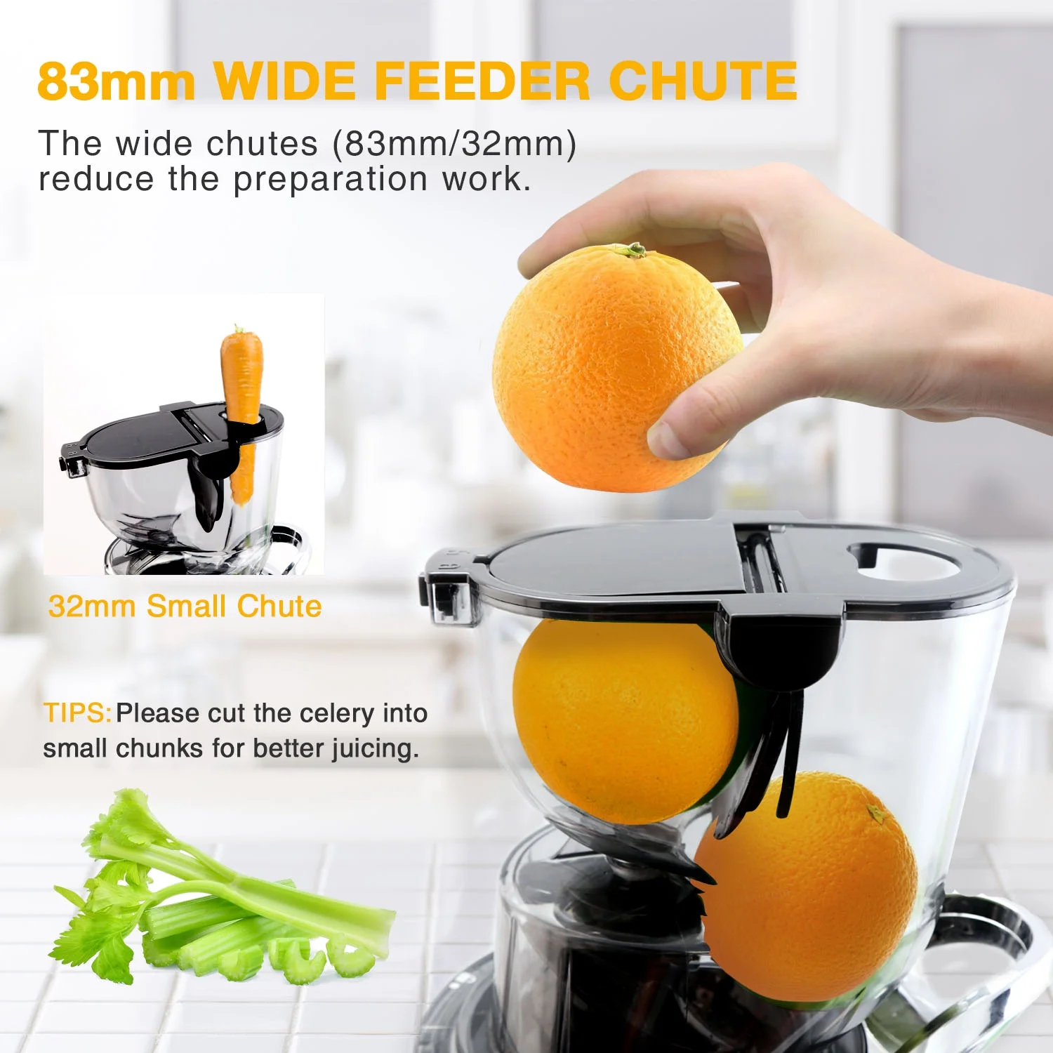 Aeitto? Juicer Machine, Cold Press Juicer with Big Wide 83mm Chute 900 ml Juice Cup, Slow Masticating Juicer for Whole Fruits and Vegetables, Juicers and Extractors BPA-Free, Easy to Clean, Black