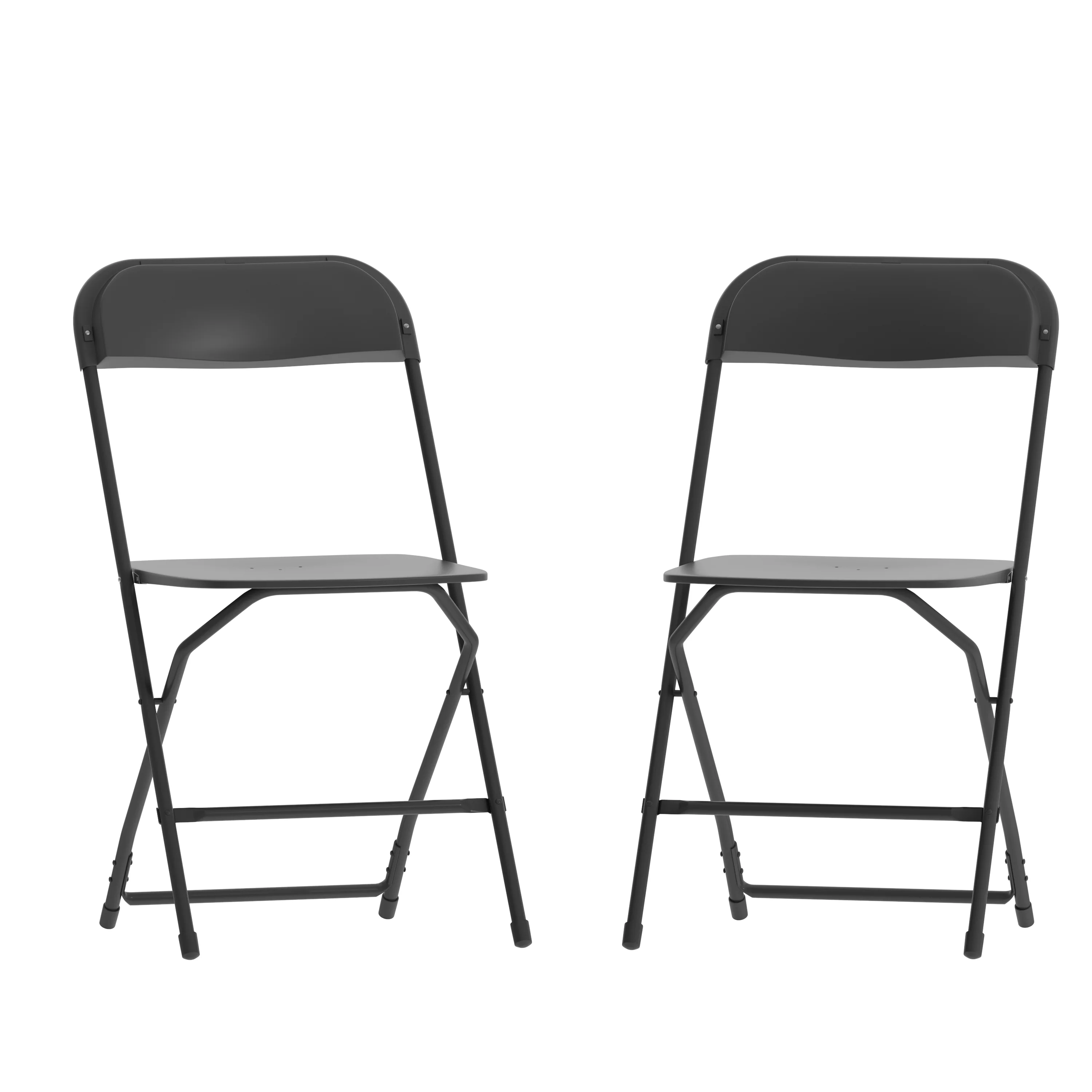 Emma + Oliver Set of 2 Plastic Folding Chairs - 650 LB Weight Capacity Lightweight Stackable Folding Chair in Black