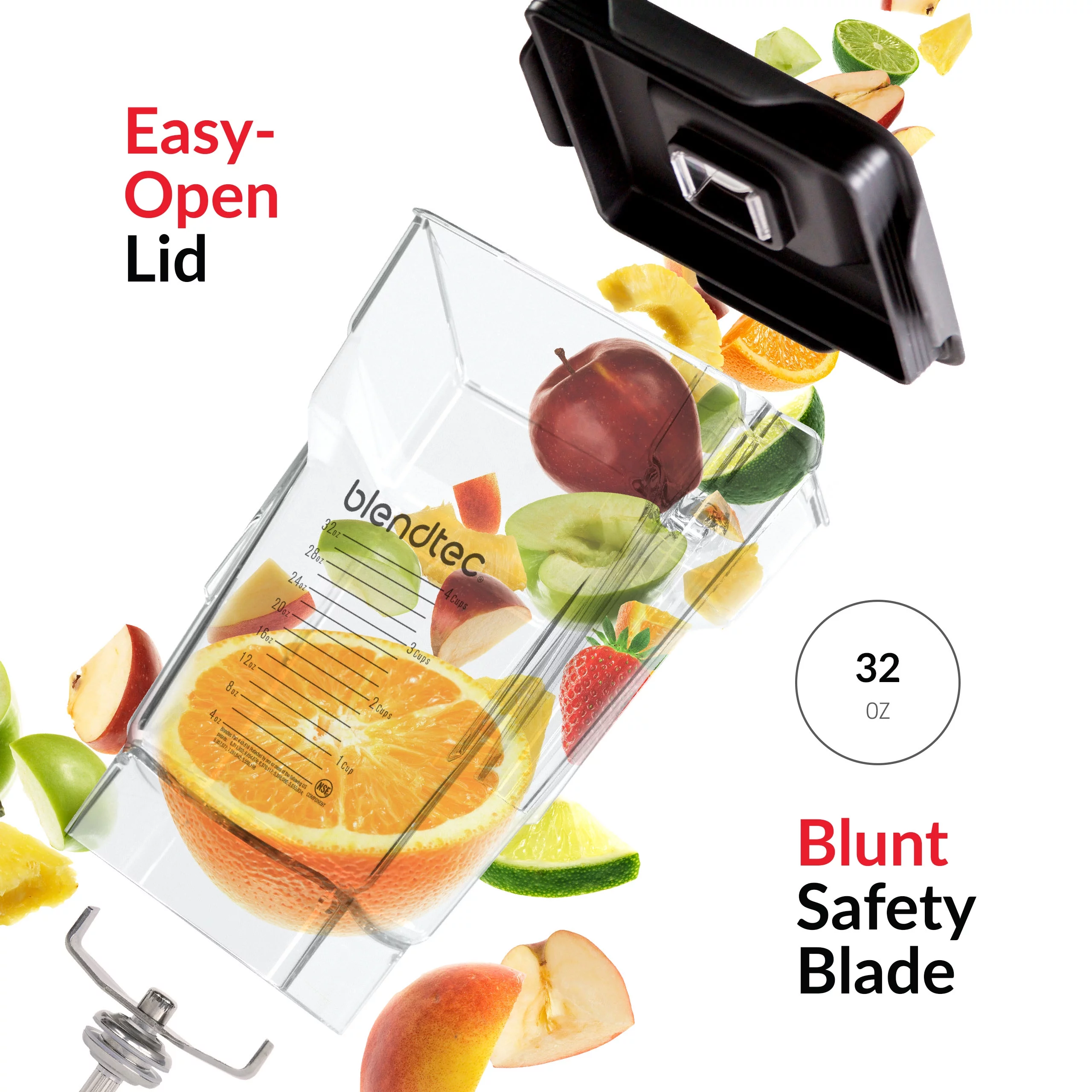 Blendtec FourSide Jar (75 oz), Four Sided, Professional-Grade Blender Jar, Vented Latching Lid, BPA-free, Clear